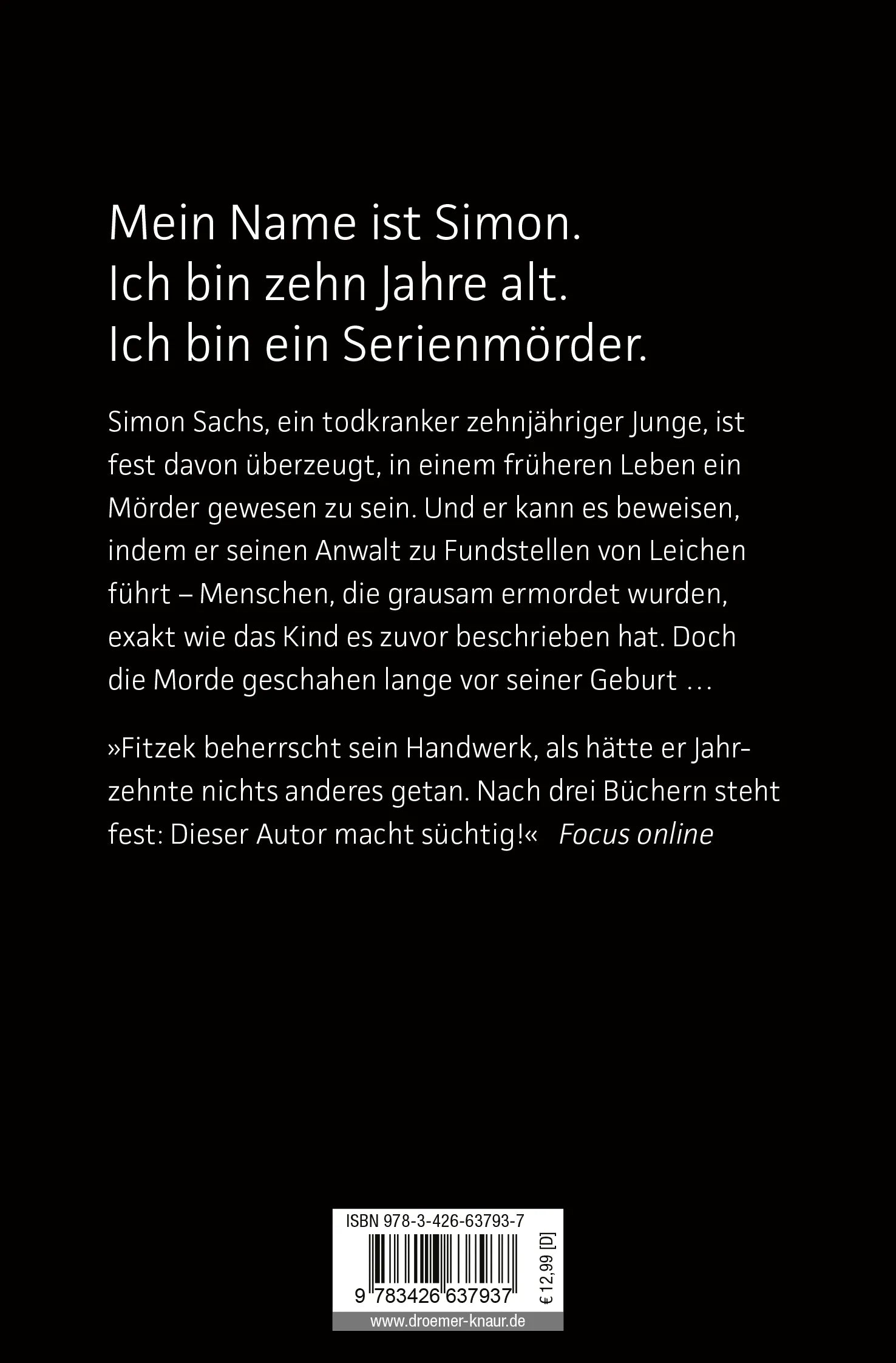 Buchrückseite von 'Das Kind' mit Klappentext - Taschenbuch