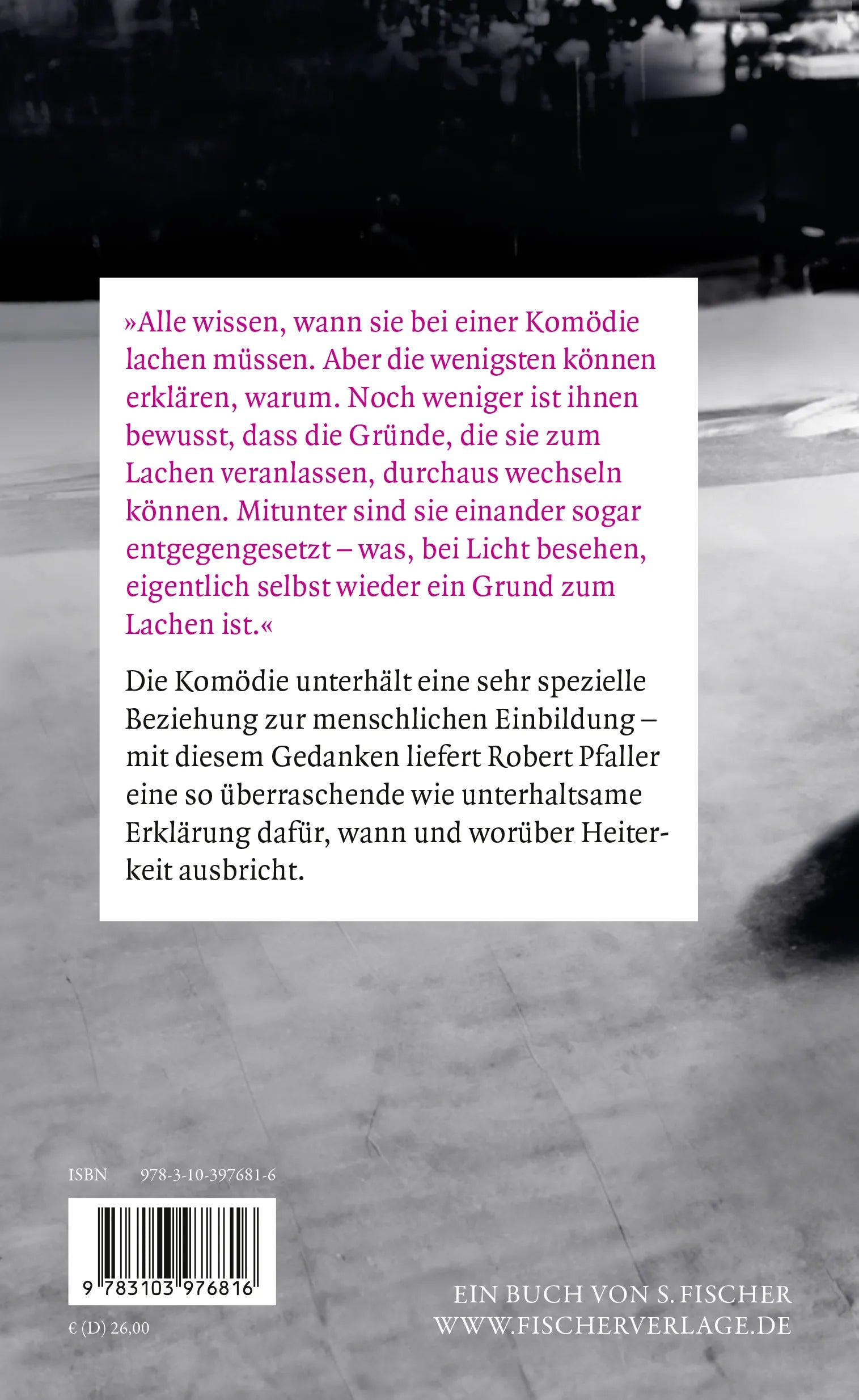 Buchrückseite von 'Das Lachen der Ungetäuschten' mit Klappentext - Gebundene Ausgabe