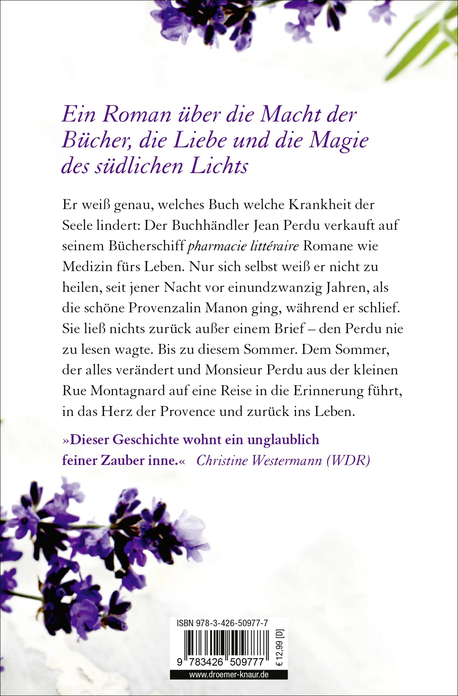 Buchrückseite von 'Das Lavendelzimmer' mit Klappentext - Taschenbuch