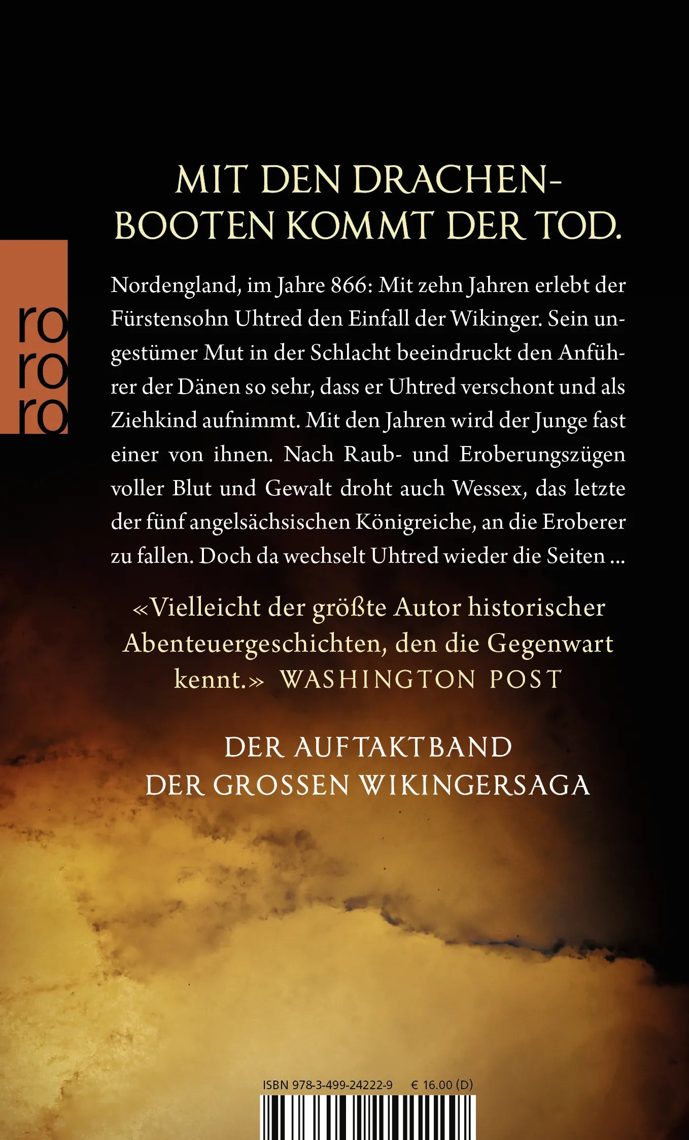 Buchrückseite von 'Das letzte Königreich' mit Klappentext - Taschenbuch