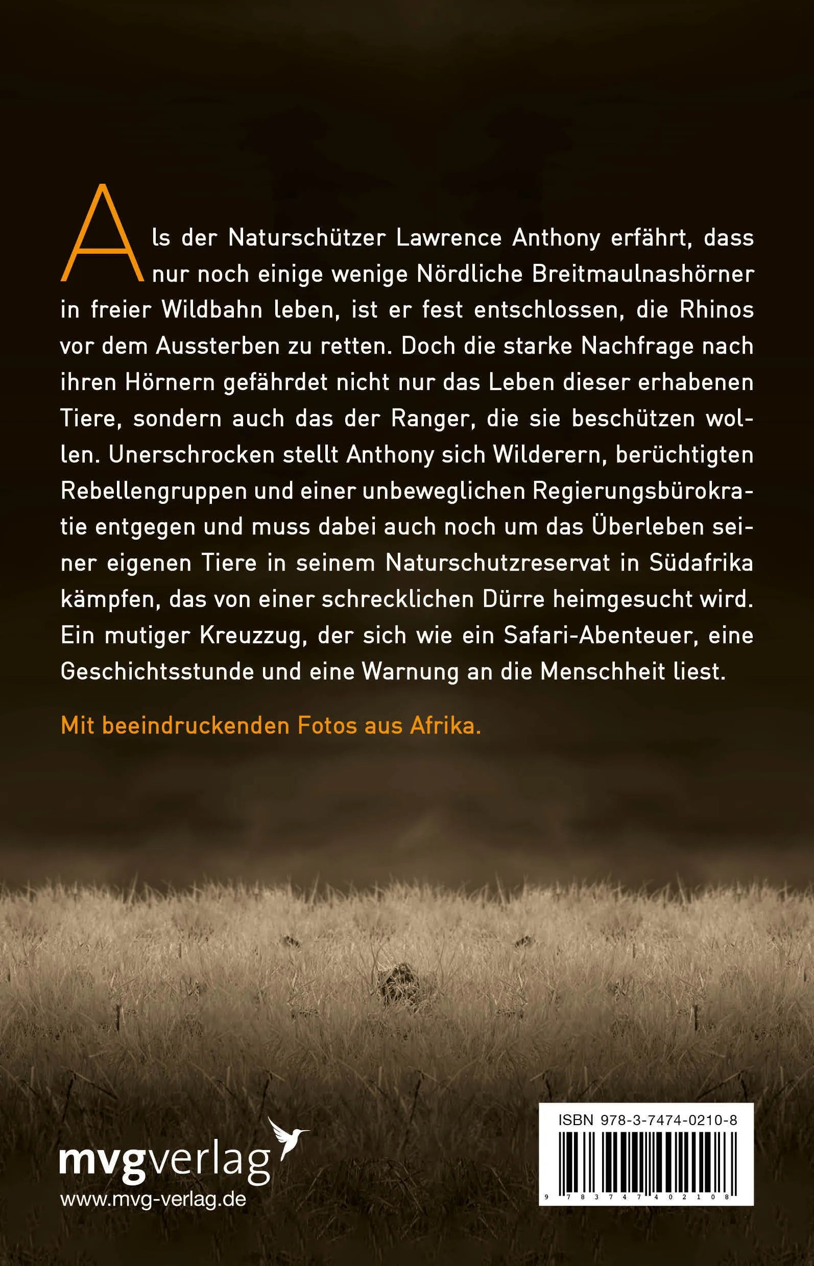 Buchrückseite von 'Das letzte Nashorn' mit Klappentext - Taschenbuch
