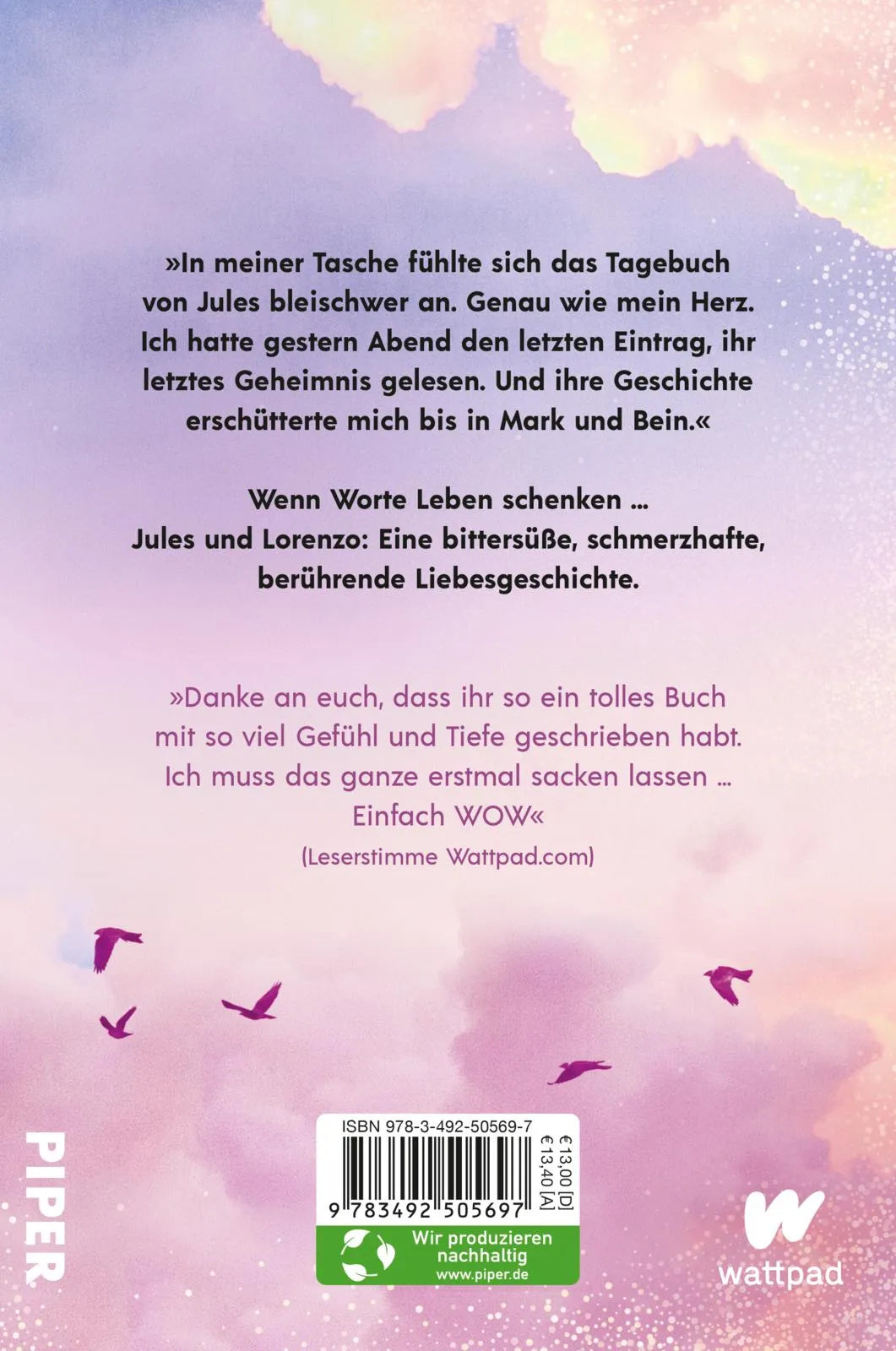 Buchrückseite von 'Das Leuchten deiner Worte' mit Klappentext - Paperback