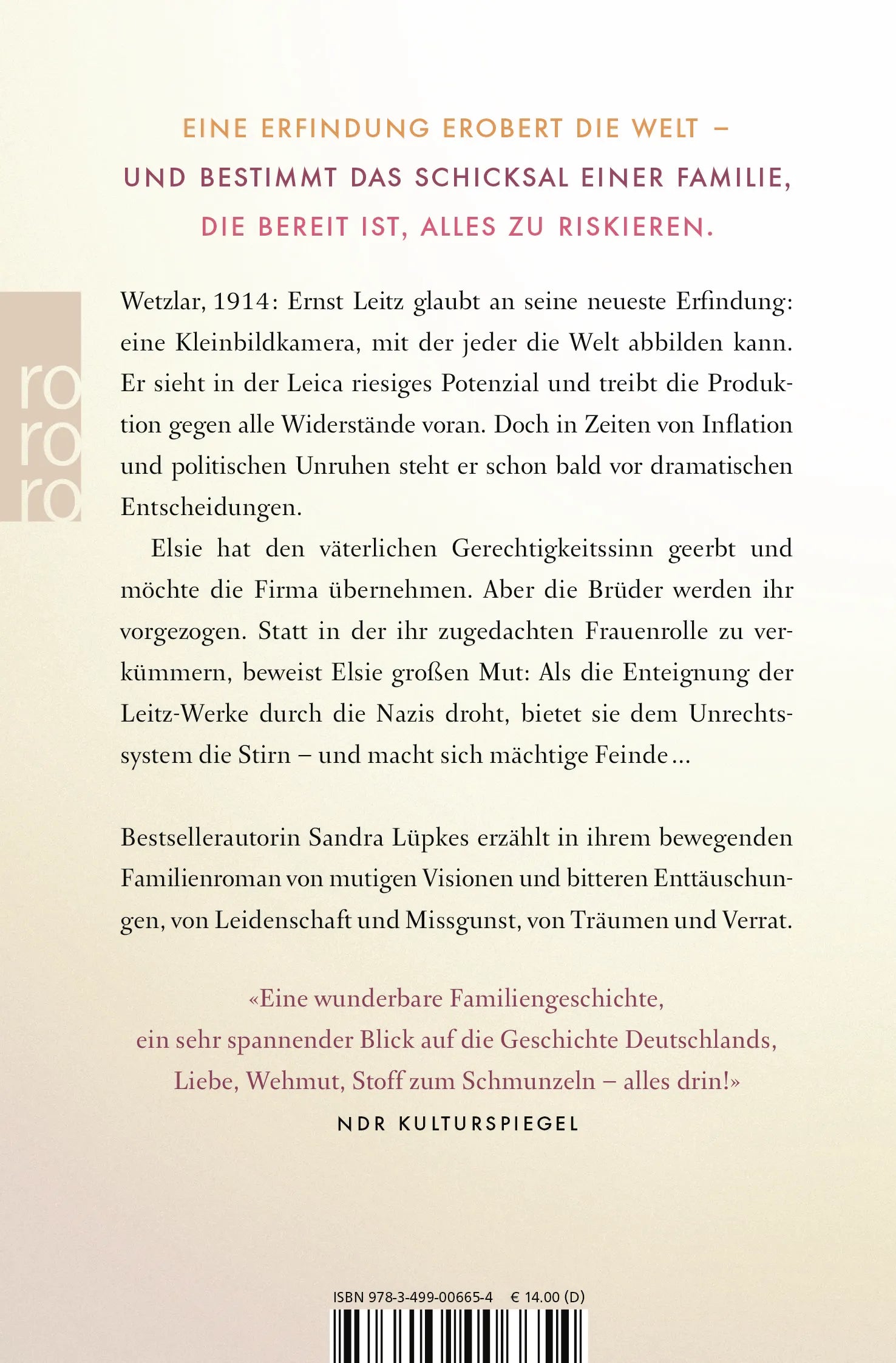 Buchrückseite von 'Das Licht im Rücken' mit Klappentext - Taschenbuch