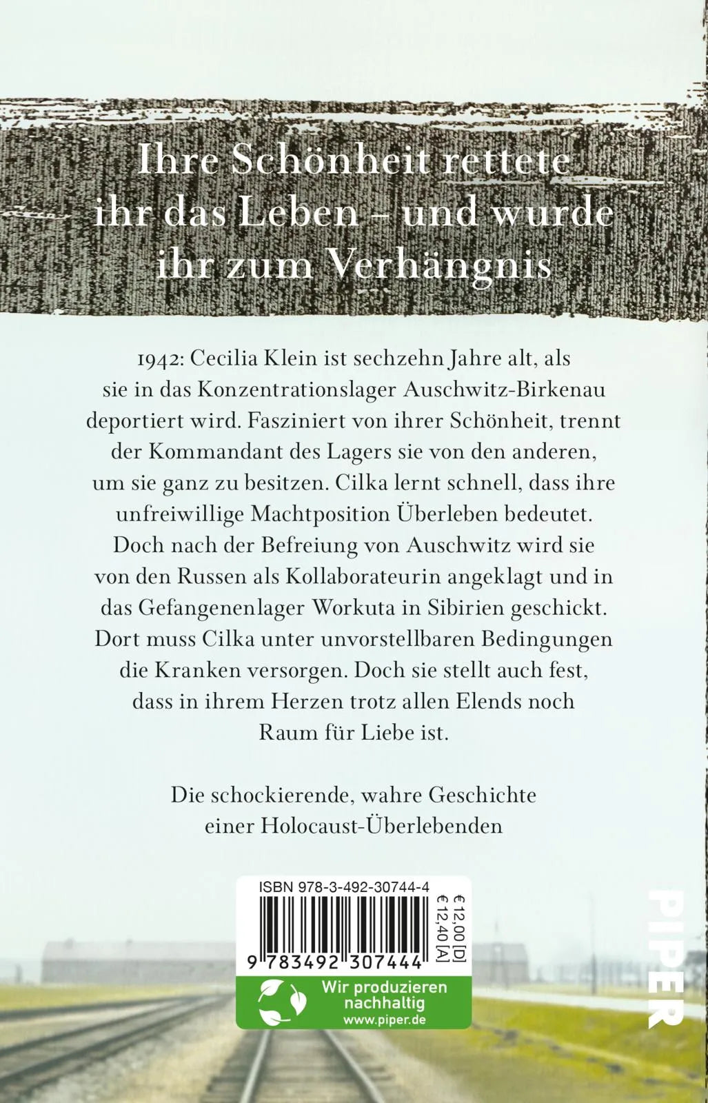 Buchrückseite von 'Das Mädchen aus dem Lager – Der lange Weg der Cecilia Klein' mit Klappentext - Taschenbuch