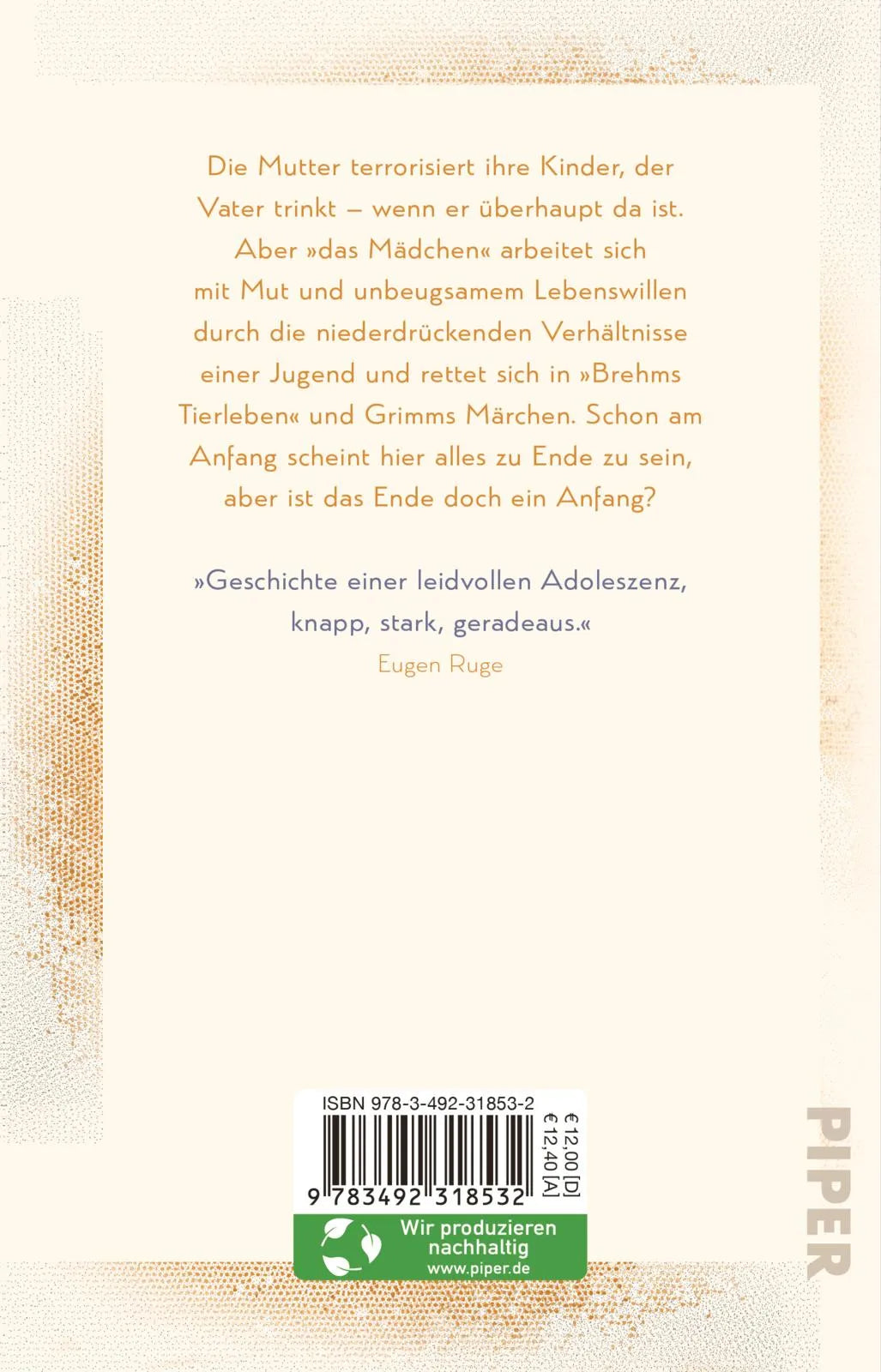 Buchrückseite von 'Das Mädchen' mit Klappentext - Taschenbuch