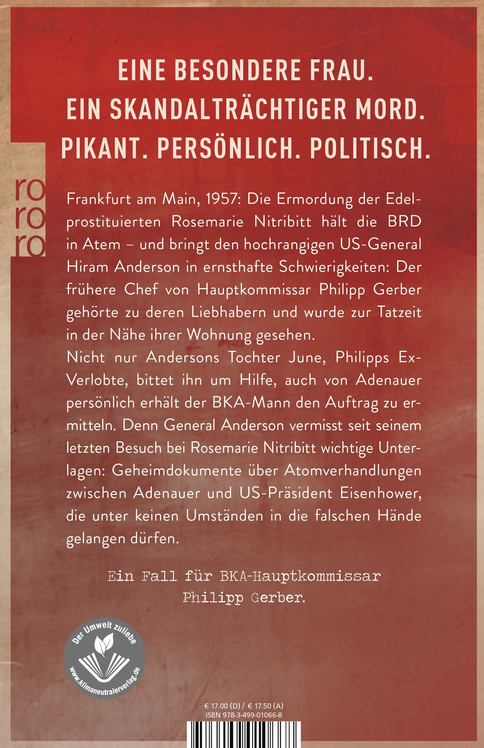 Buchrückseite von 'Das Mädchen und der General' mit Klappentext - Paperback