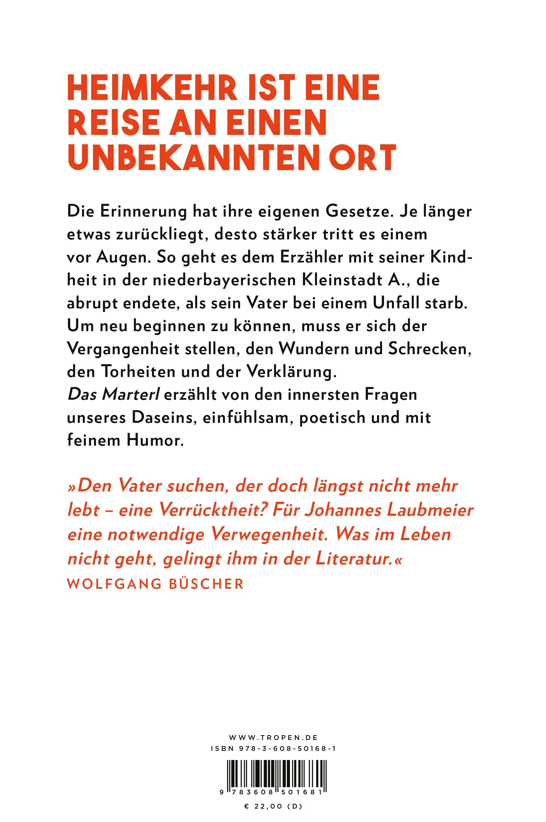 Buchrückseite von 'Das Marterl' mit Klappentext - Gebundene Ausgabe