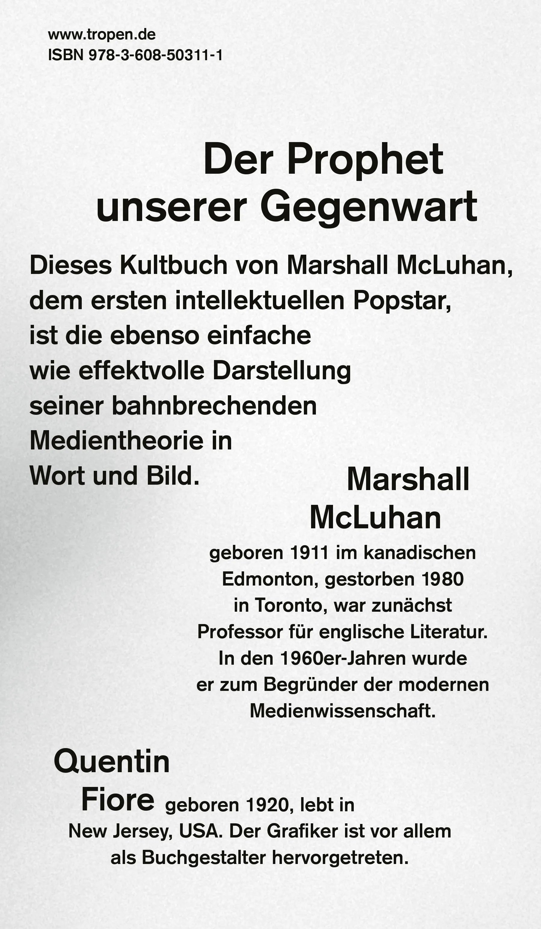 Buchrückseite von 'Das Medium ist die Massage' mit Klappentext - Paperback