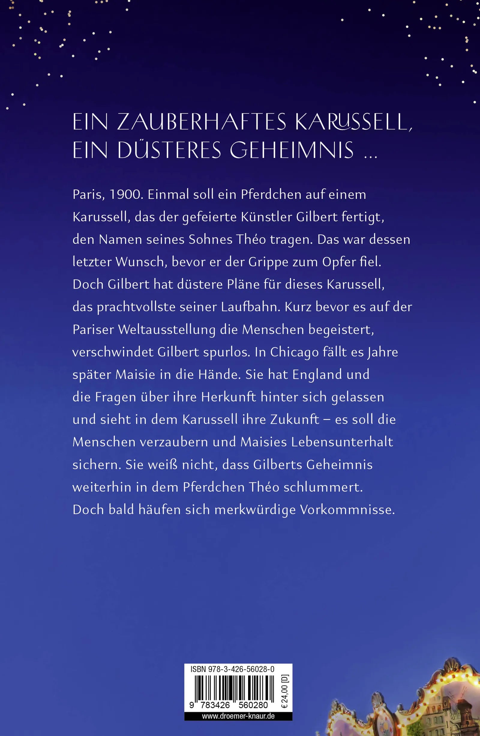 Buchrückseite von 'Das Nachtkarussell' mit Klappentext - Gebundene Ausgabe