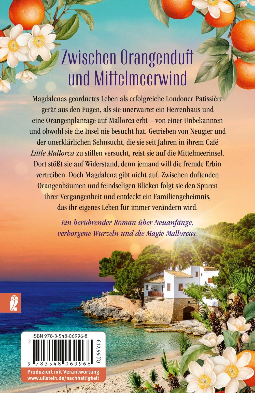 Buchrückseite von 'Das Orangenblütenversprechen' mit Klappentext - Taschenbuch