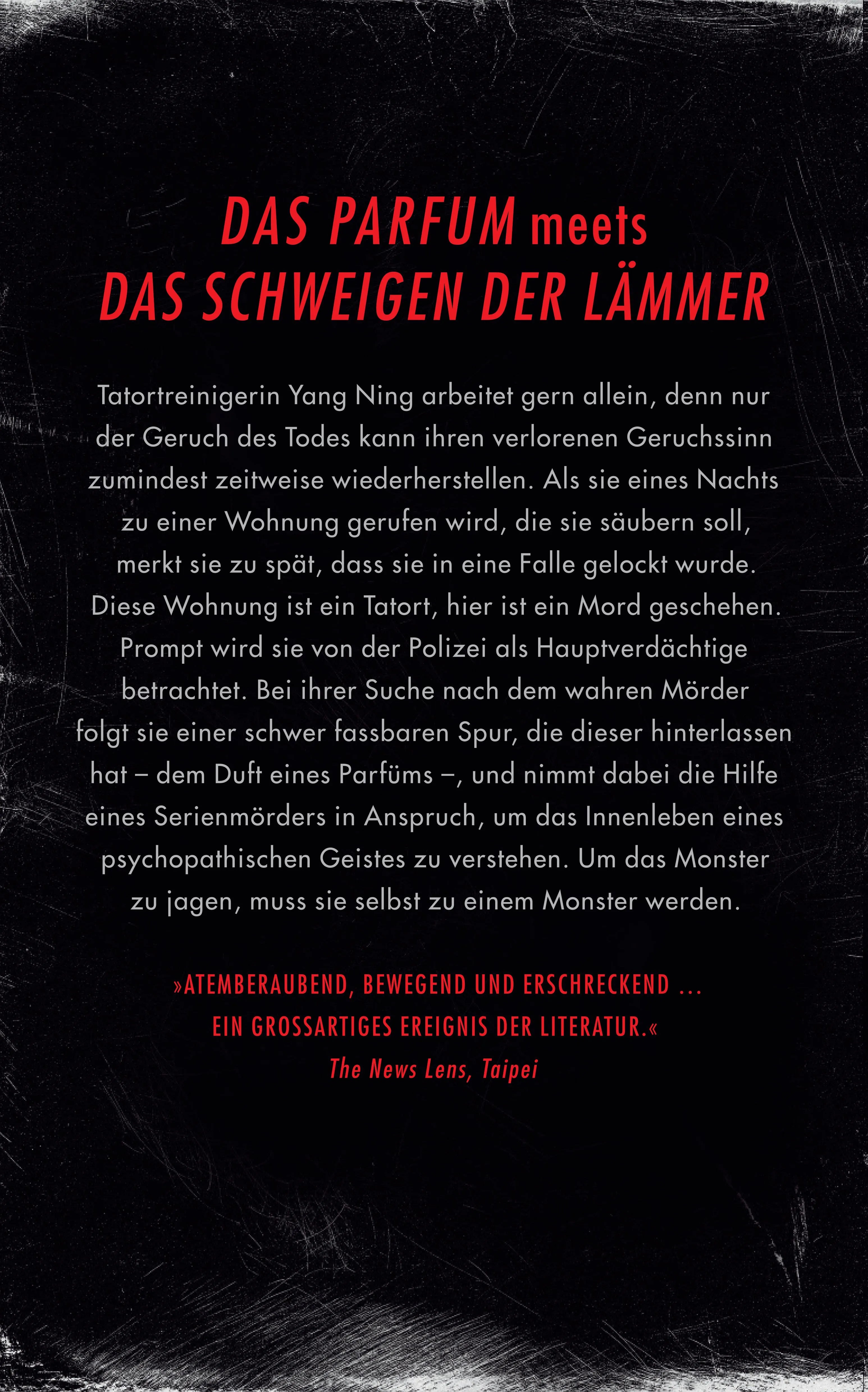 Buchrückseite von 'Das Parfüm des Todes' mit Klappentext - Paperback