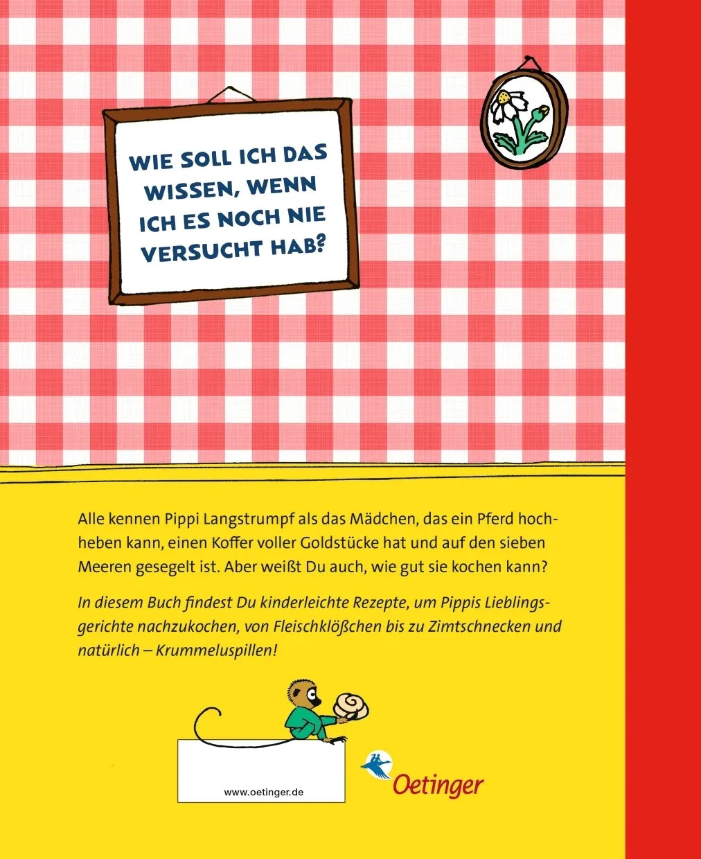 Buchrückseite von 'Das Pippi Langstrumpf Kochbuch' mit Klappentext - Gebundene Ausgabe