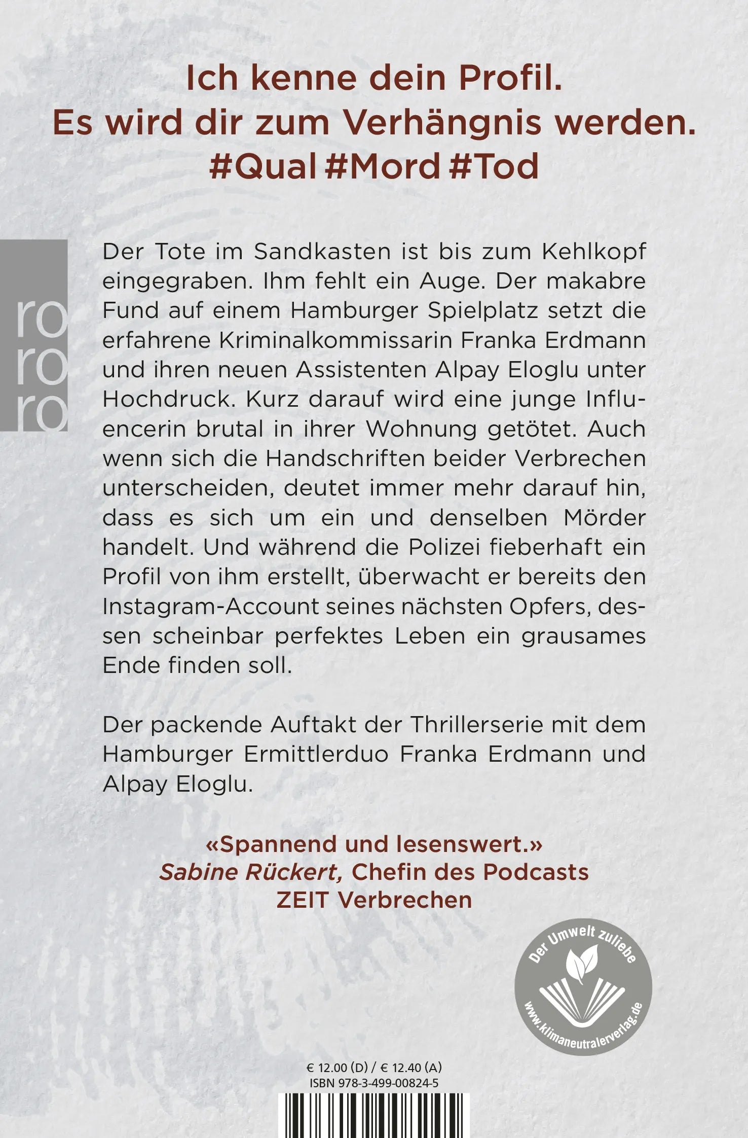 Buchrückseite von 'Das Profil' mit Klappentext - Taschenbuch