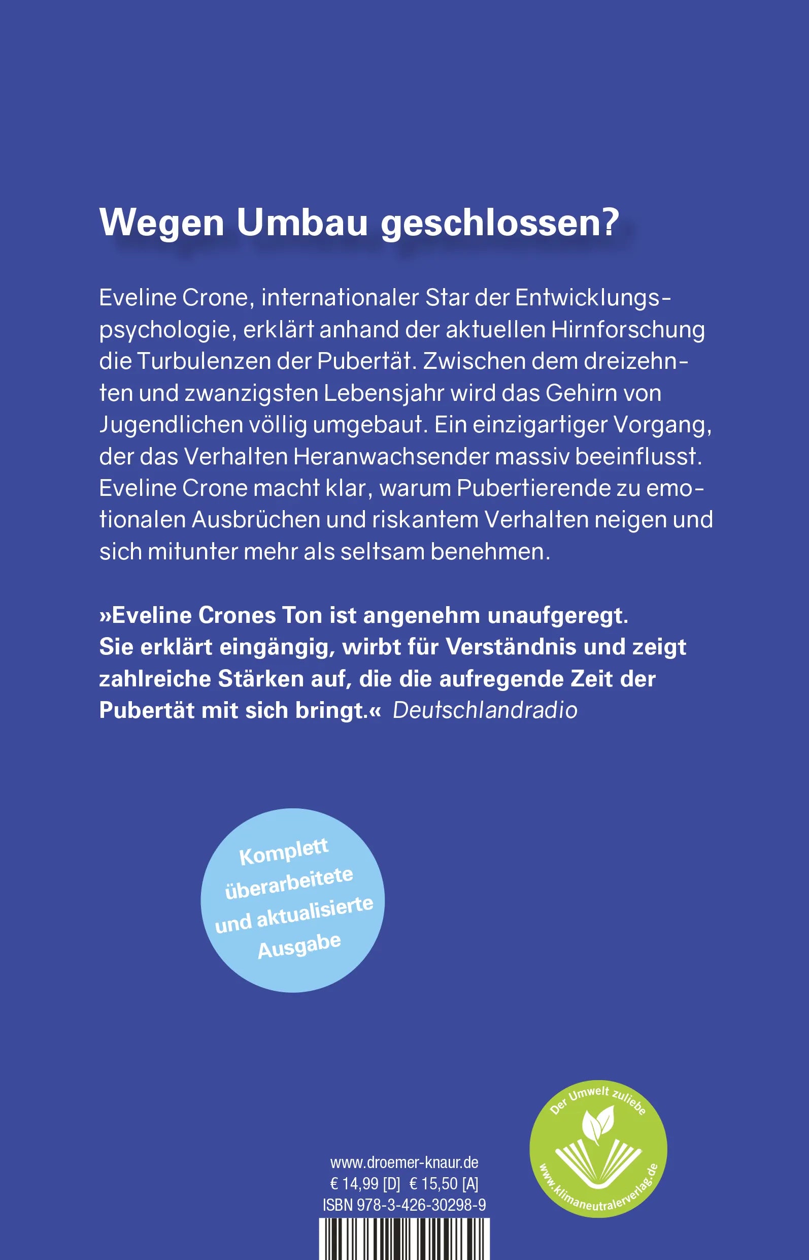 Buchrückseite von 'Das pubertierende Gehirn' mit Klappentext - Paperback