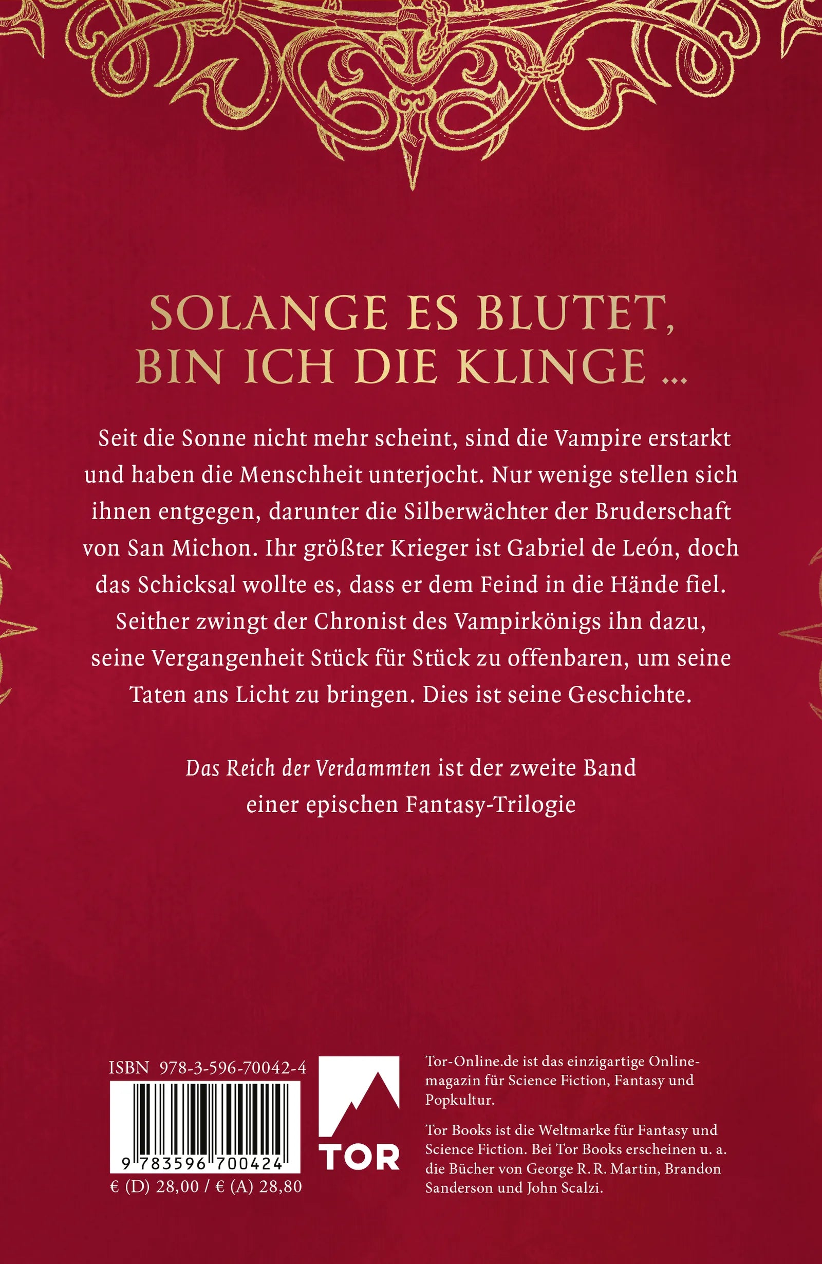 Buchrückseite von 'Das Reich der Verdammten' mit Klappentext - Gebundene Ausgabe