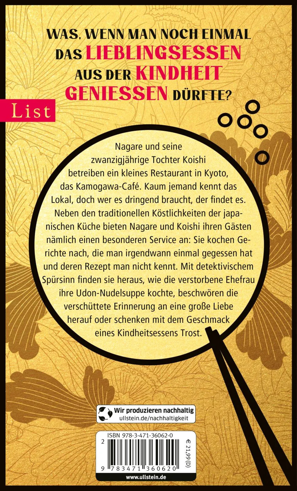 Buchrückseite von 'Das Restaurant der verlorenen Rezepte' mit Klappentext - Gebundene Ausgabe