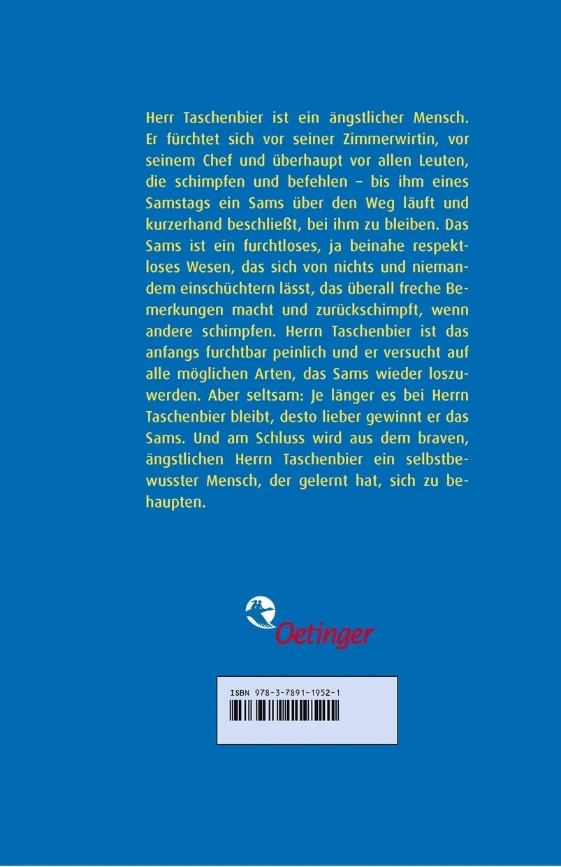 Buchrückseite von 'Das Sams 1. Eine Woche voller Samstage' mit Klappentext - Gebundene Ausgabe