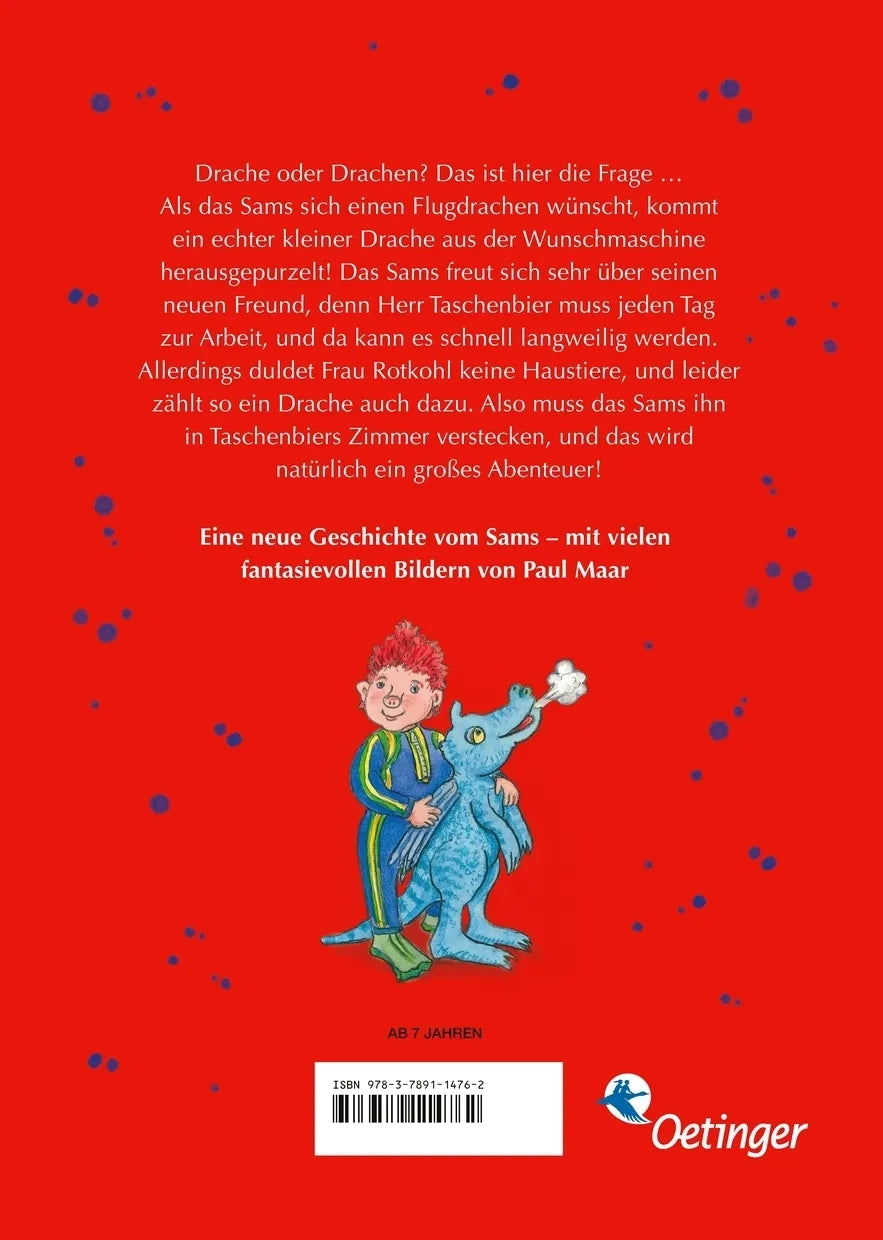 Buchrückseite von 'Das Sams 10. Das Sams und der blaue Drache' mit Klappentext - Gebundene Ausgabe