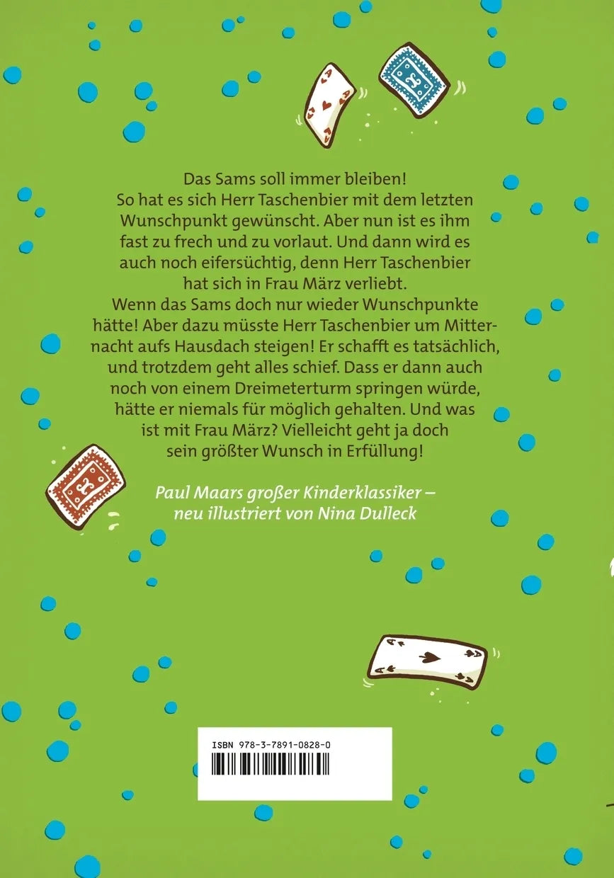 Buchrückseite von 'Das Sams 3. Neue Punkte für das Sams' mit Klappentext - Gebundene Ausgabe