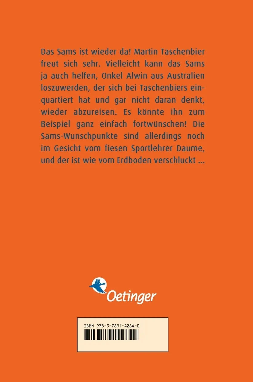 Buchrückseite von 'Das Sams 6. Onkel Alwin und das Sams' mit Klappentext - Gebundene Ausgabe