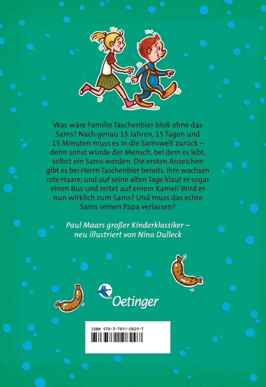 Buchrückseite von 'Das Sams 7. Sams im Glück' mit Klappentext - Gebundene Ausgabe