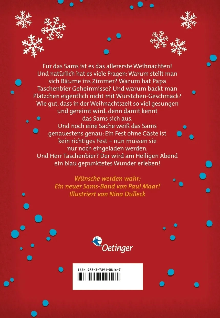 Buchrückseite von 'Das Sams 9. Das Sams feiert Weihnachten' mit Klappentext - Gebundene Ausgabe