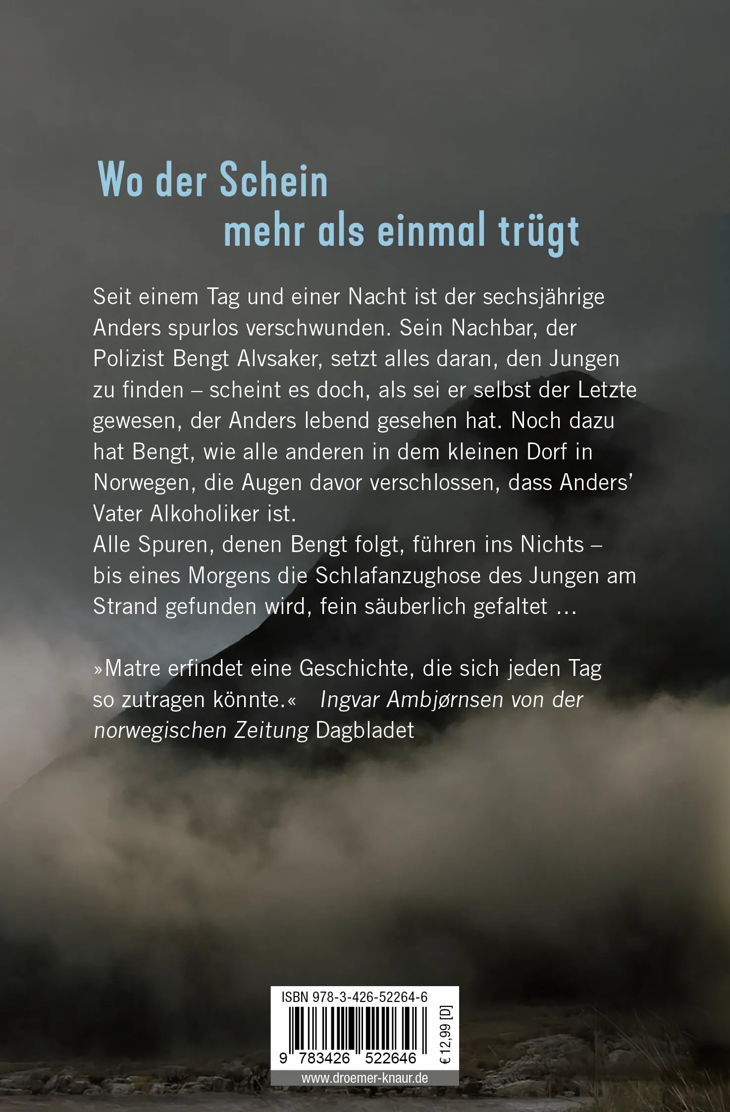 Buchrückseite von 'Das Schweigen des Fjords' mit Klappentext - Taschenbuch