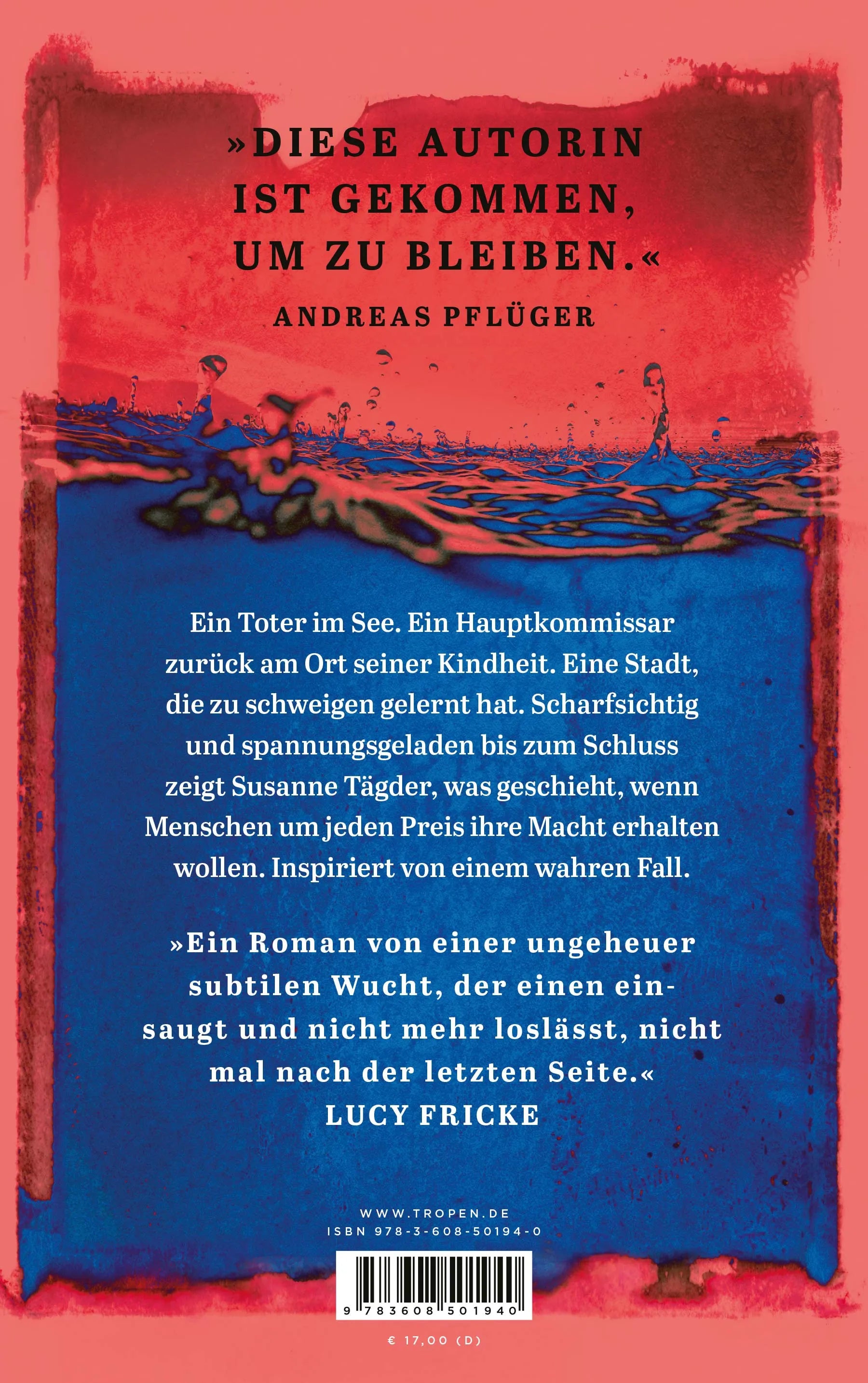 Buchrückseite von 'Das Schweigen des Wassers' mit Klappentext - Paperback