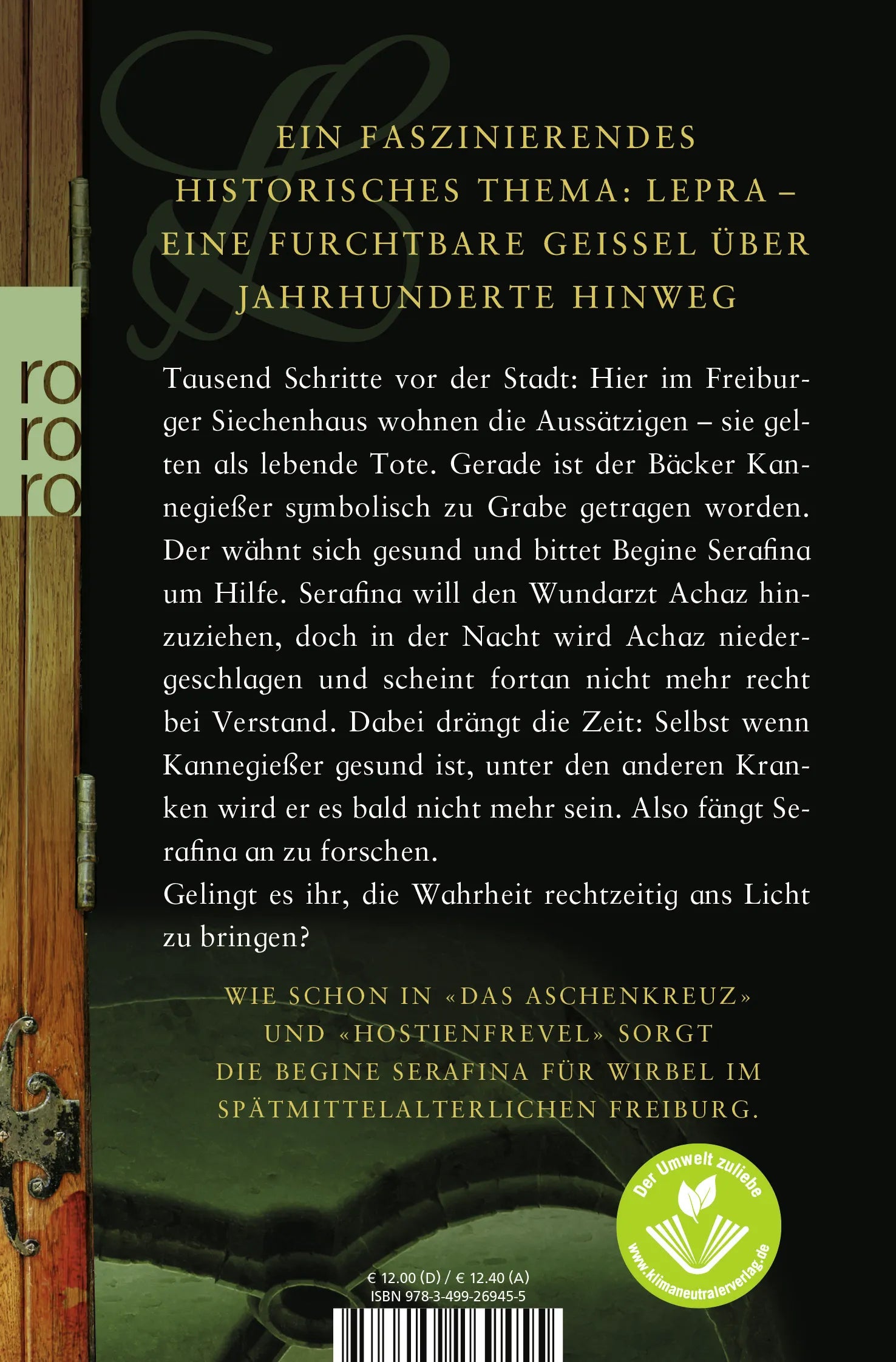 Buchrückseite von 'Das Siechenhaus' mit Klappentext - Taschenbuch