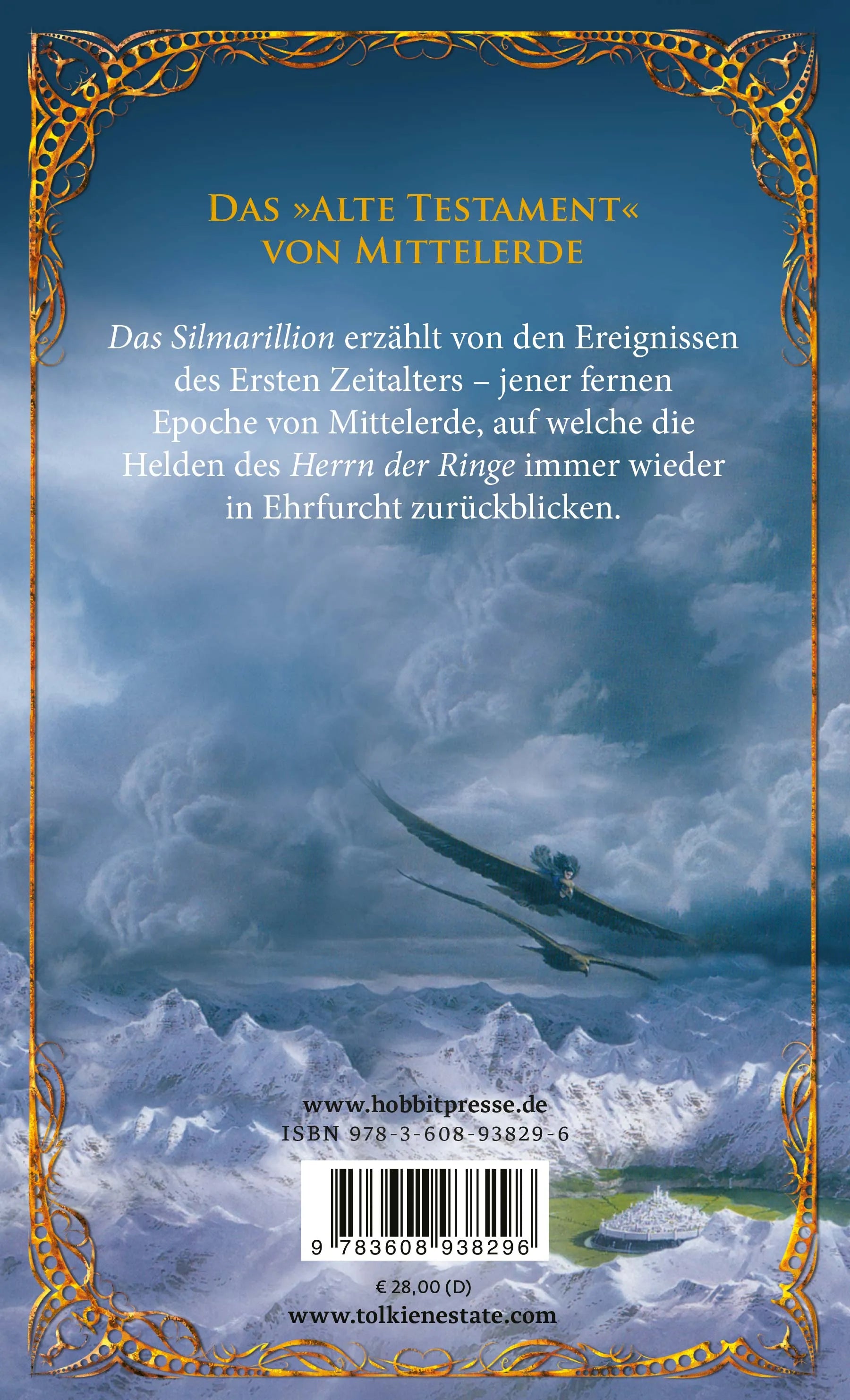 Buchrückseite von 'Das Silmarillion' mit Klappentext - Gebundene Ausgabe