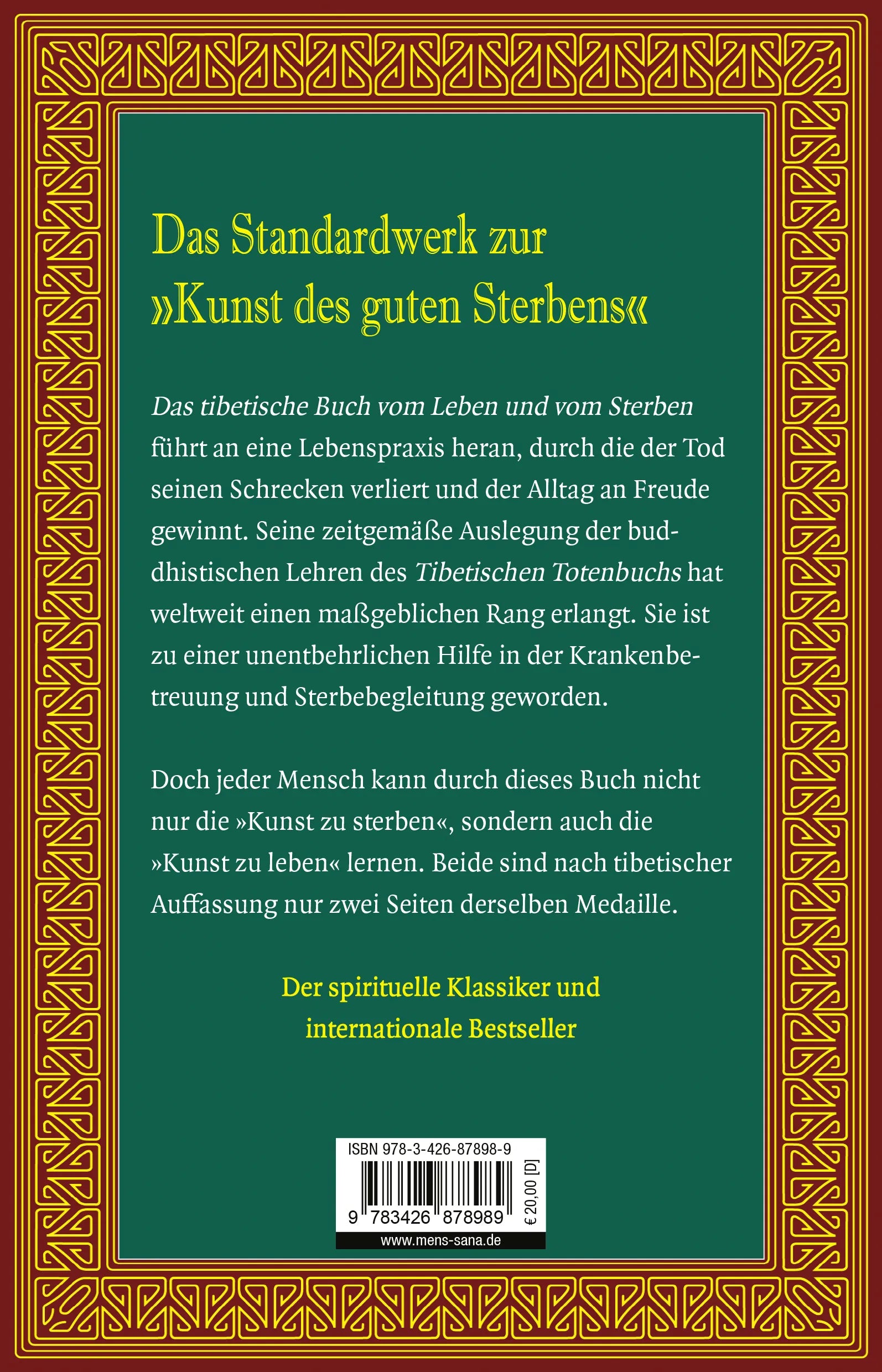 Buchrückseite von 'Das tibetische Buch vom Leben und vom Sterben' mit Klappentext - Taschenbuch