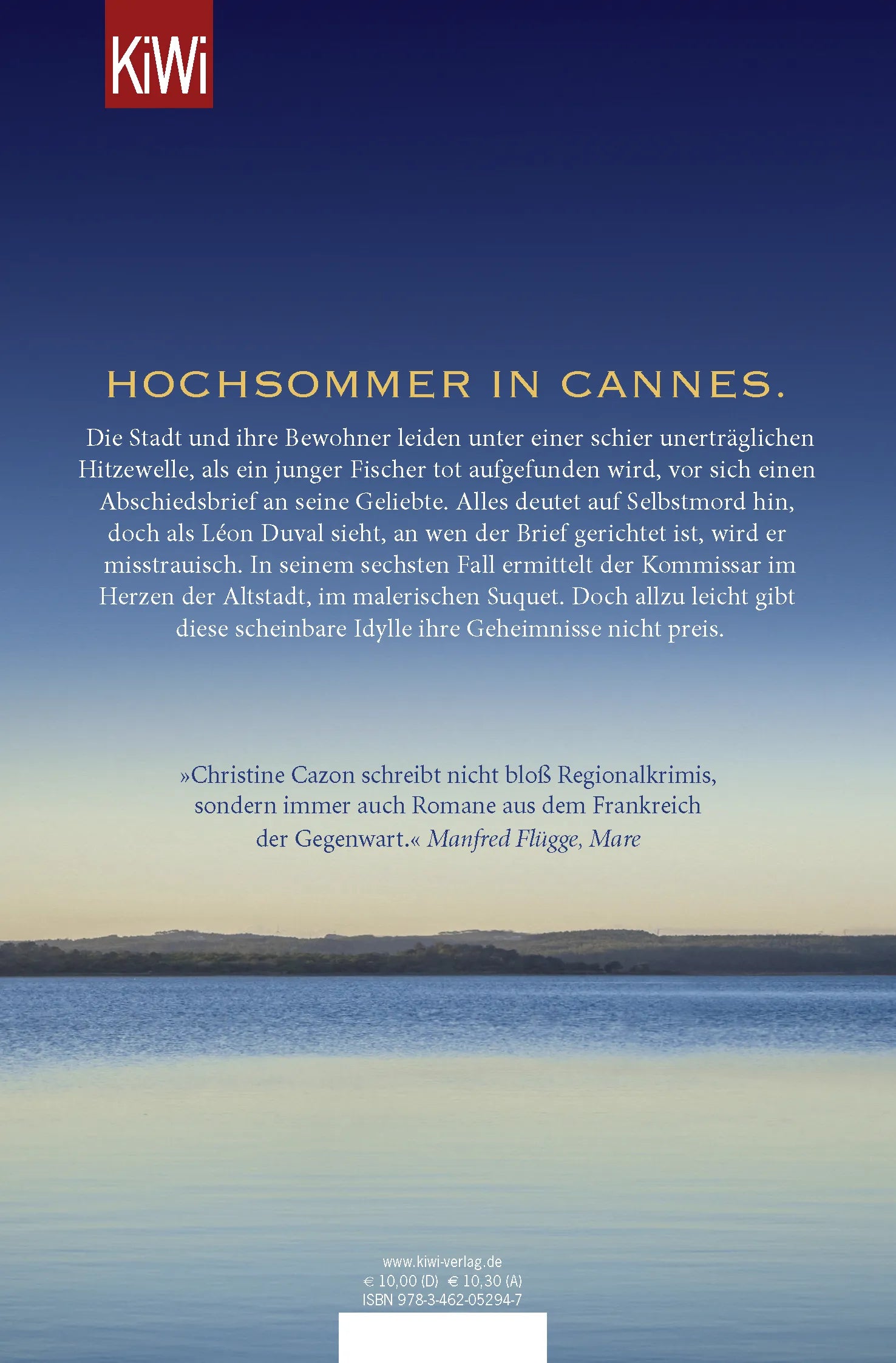 Buchrückseite von 'Das tiefe blaue Meer der Côte d'Azur' mit Klappentext - Taschenbuch