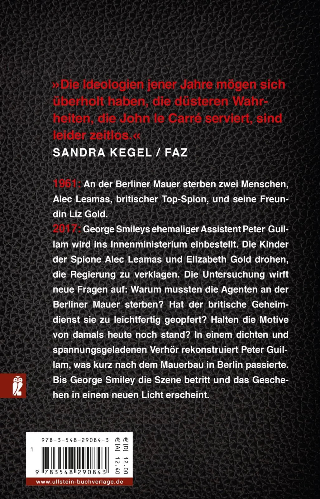 Buchrückseite von 'Das Vermächtnis der Spione' mit Klappentext - Taschenbuch