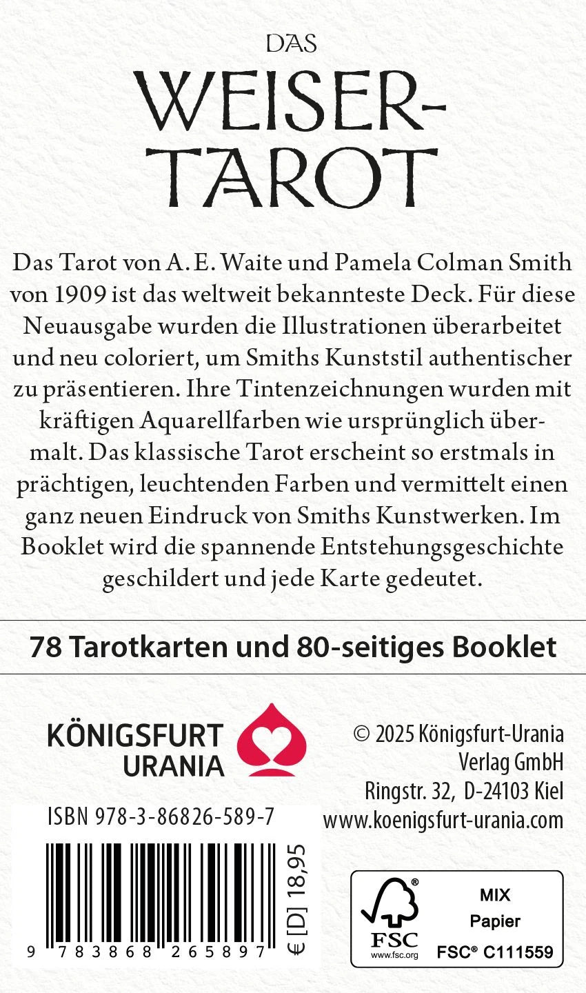 Das Weiser-Tarot - Tarot von A.E. Waite in den ursprünglichen Aquarellfarben (78 Karten illustriert von Pamela Colman Smith mit Booklet) – Ansicht