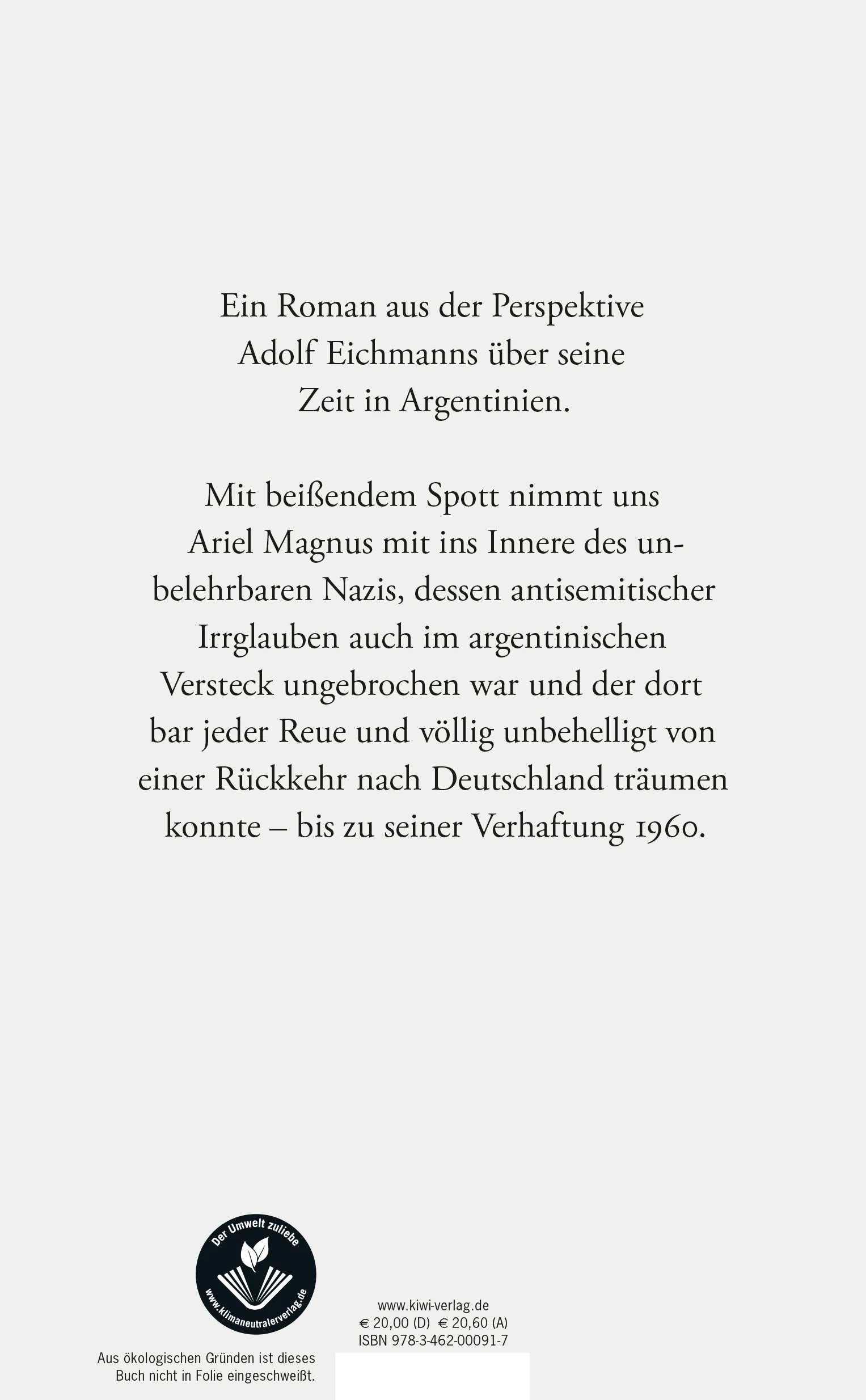 Buchrückseite von 'Das zweite Leben des Adolf Eichmann' mit Klappentext - Gebundene Ausgabe