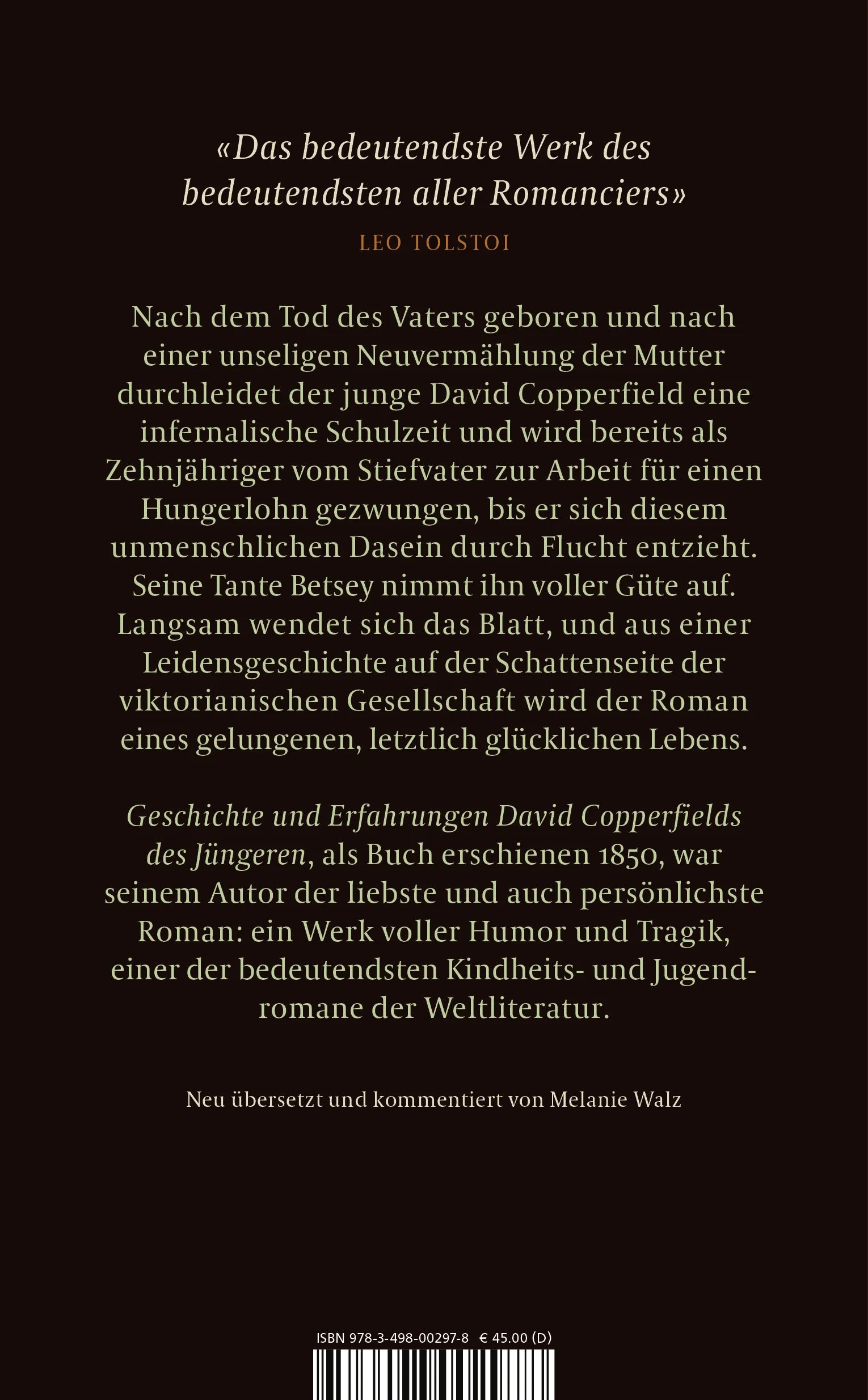 Buchrückseite von 'David Copperfield' mit Klappentext - Gebundene Ausgabe