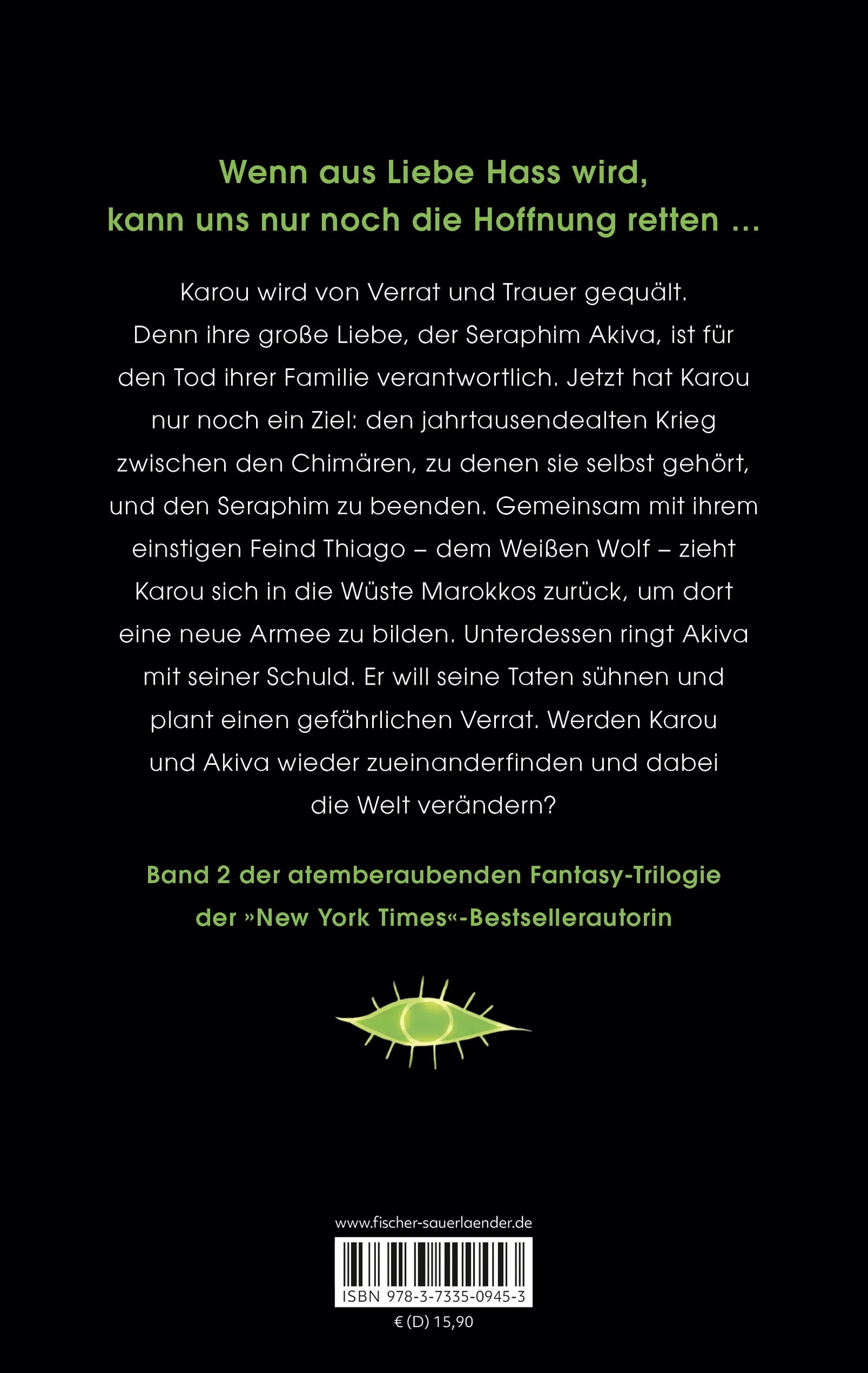 Buchrückseite von 'Days of Blood and Starlight' mit Klappentext - Paperback
