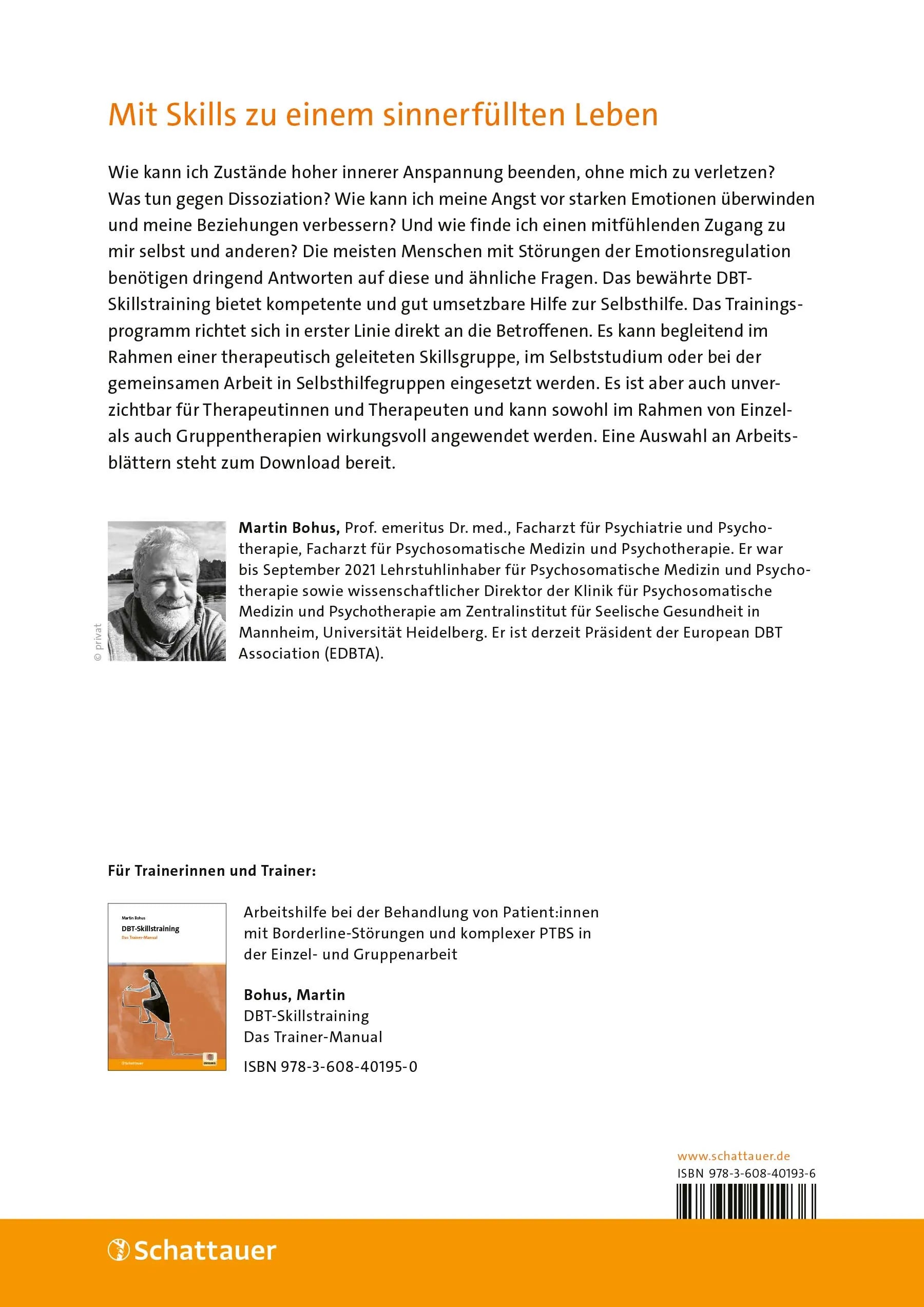 Buchrückseite von 'DBT-Skillstraining' mit Klappentext - Paperback