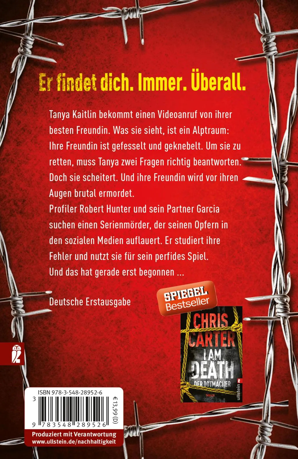 Buchrückseite von 'Death Call - Er bringt den Tod' mit Klappentext - Taschenbuch