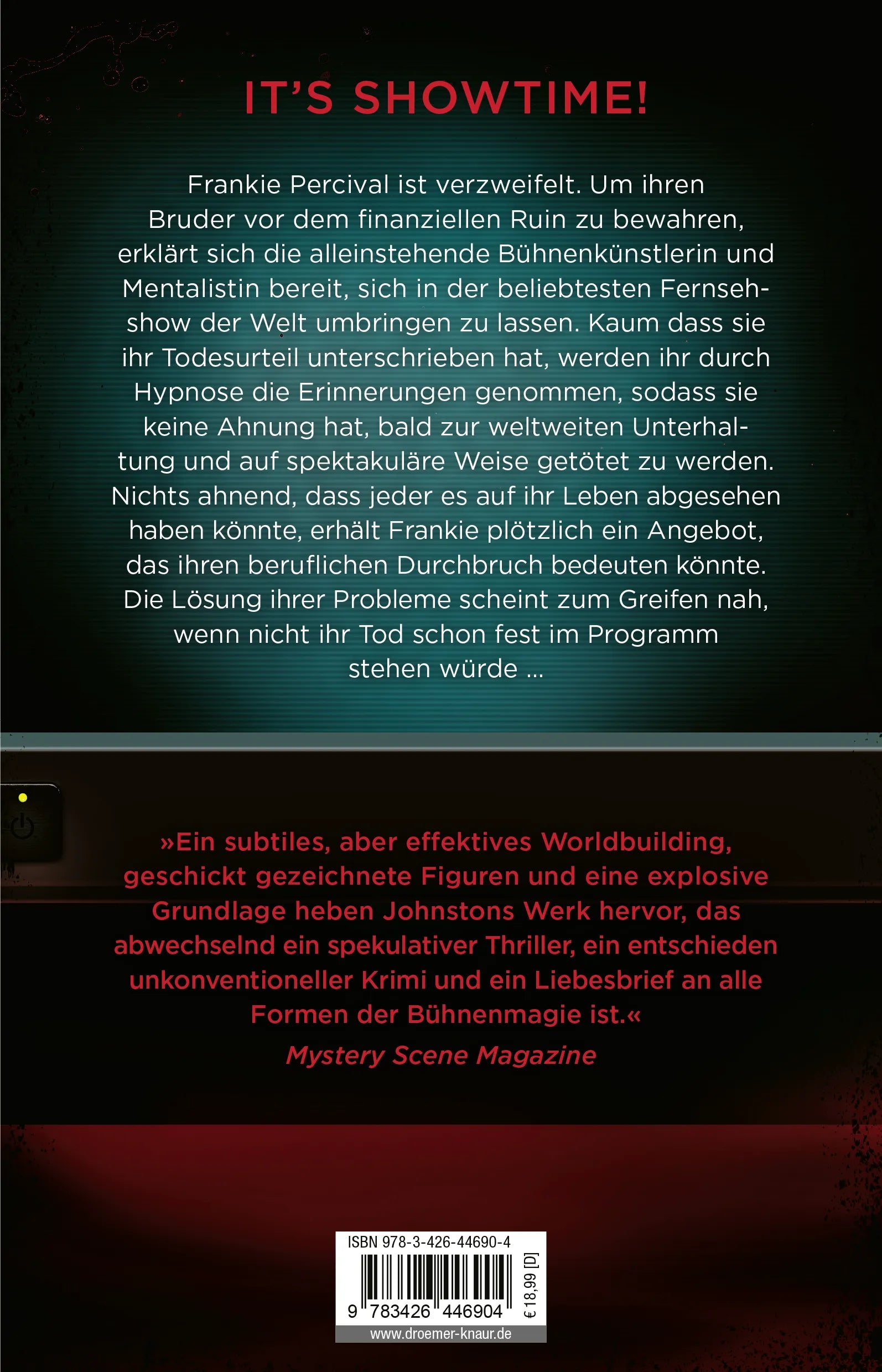 Buchrückseite von 'Death TV' mit Klappentext - Paperback
