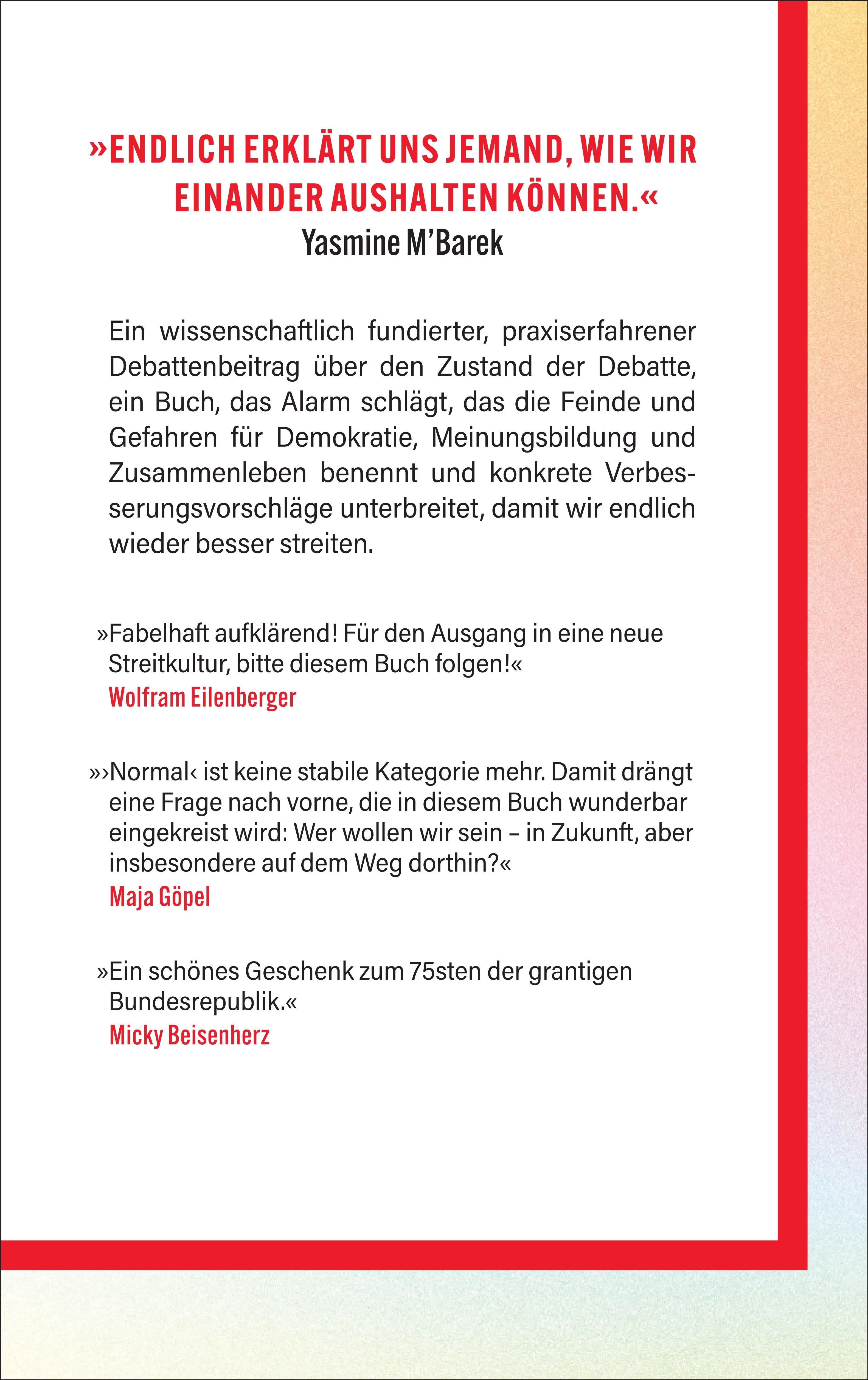 Buchrückseite von 'Defekte Debatten' mit Klappentext - Gebundene Ausgabe