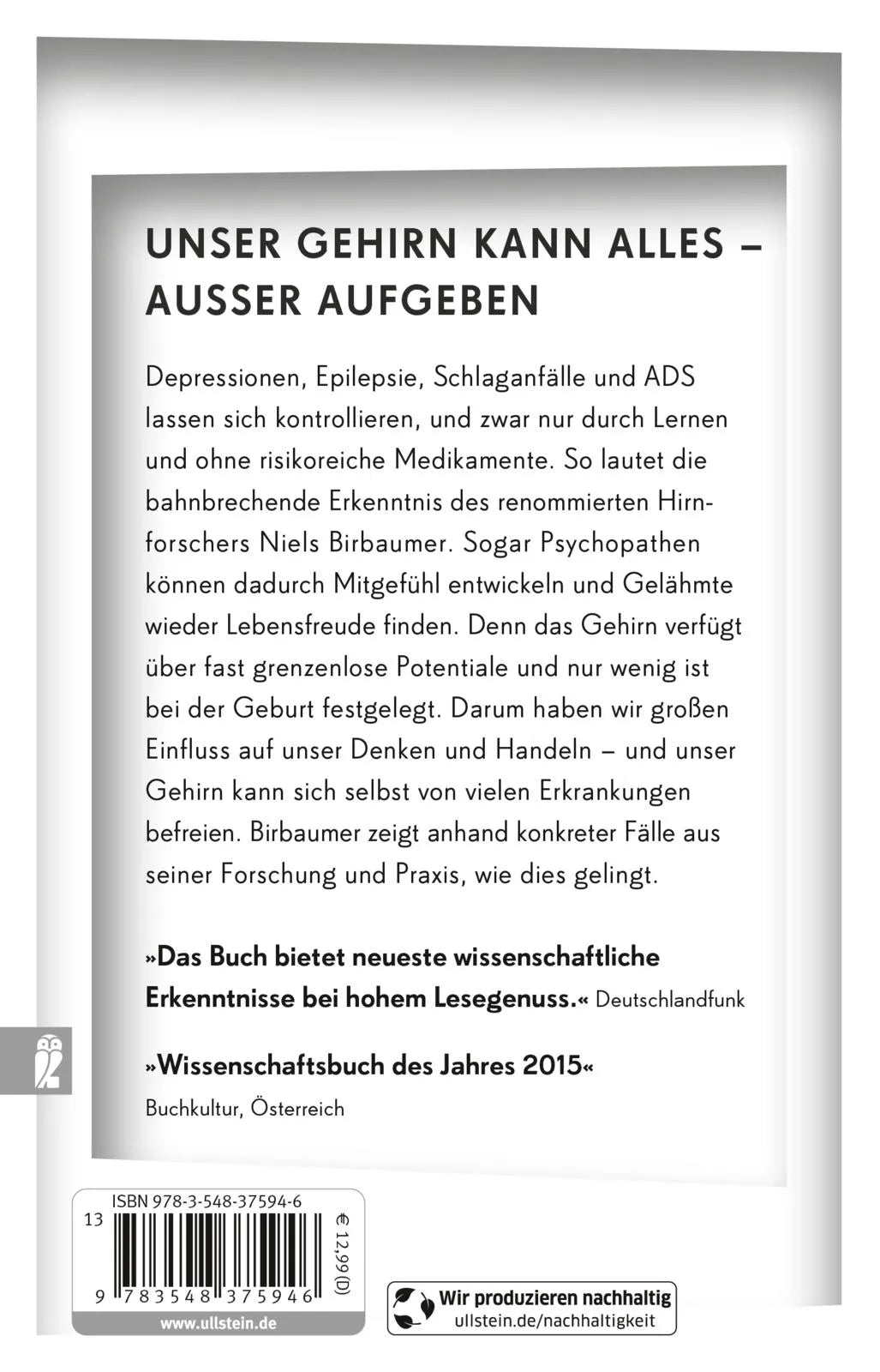 Buchrückseite von 'Dein Gehirn weiß mehr, als du denkst' mit Klappentext - Taschenbuch