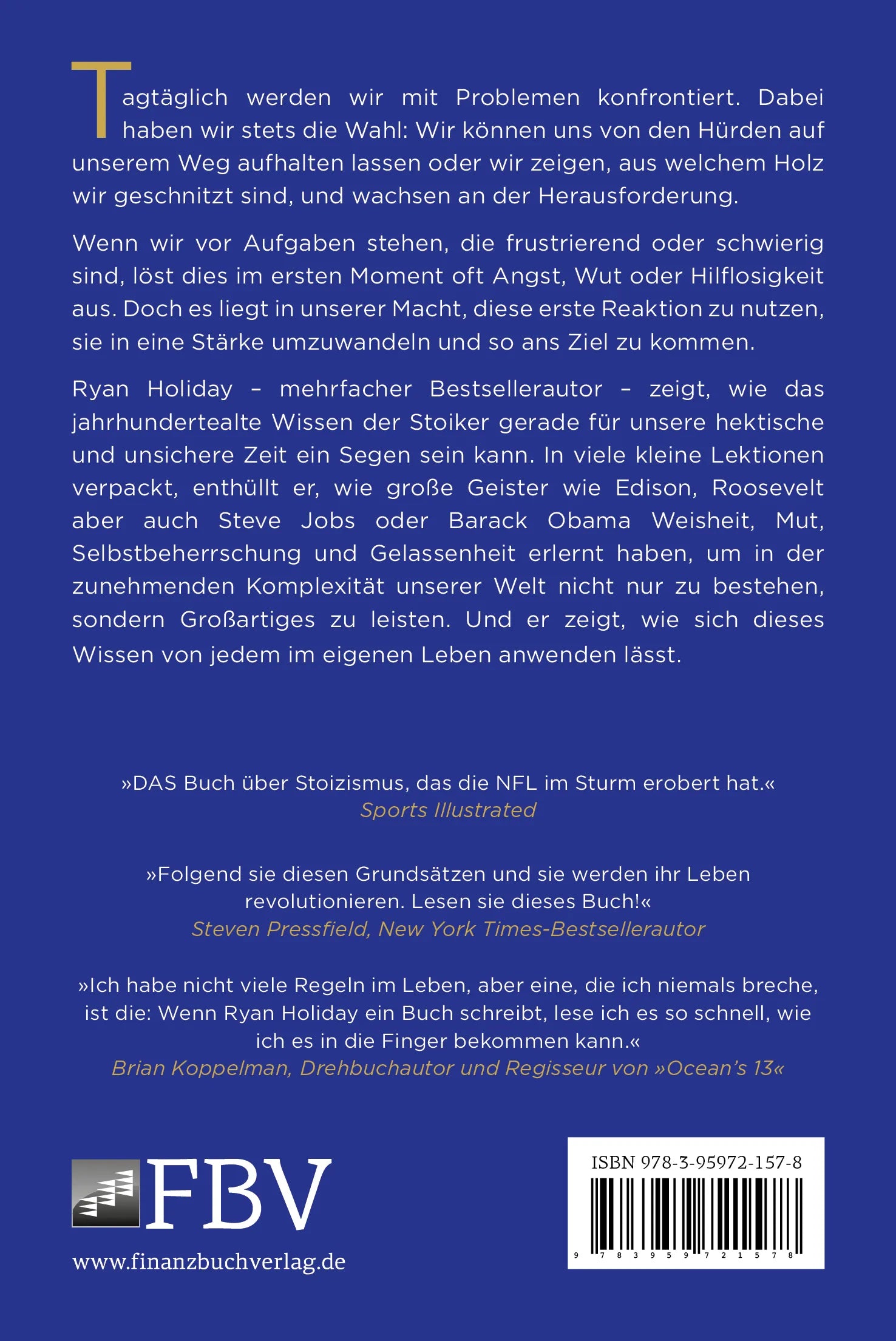 Buchrückseite von 'Dein Hindernis ist Dein Weg' mit Klappentext - Taschenbuch