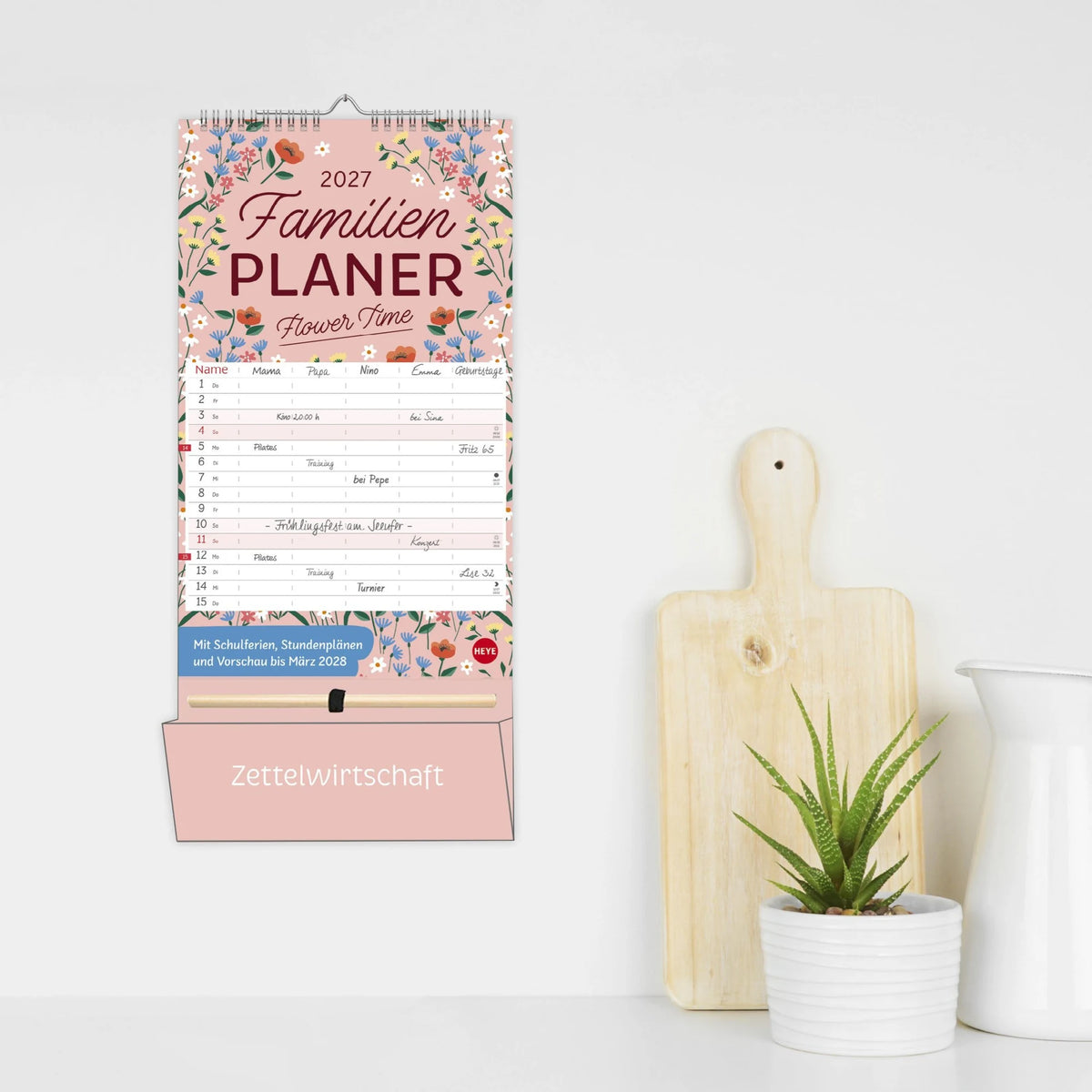 Deko-Familienplaner mit Tasche Flower Time 2027 – Ansicht