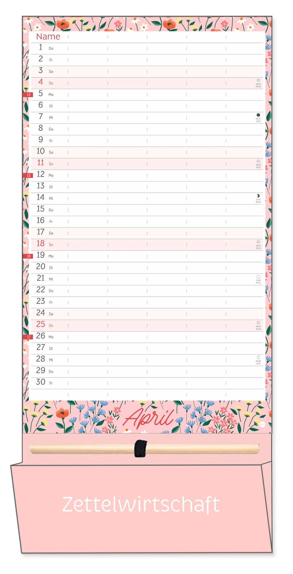 Deko-Familienplaner mit Tasche Flower Time 2027 – Ansicht