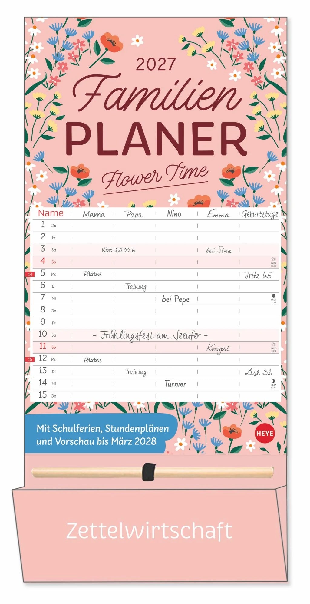 Familienplaner: Deko-Familienplaner mit Tasche Flower Time 2027