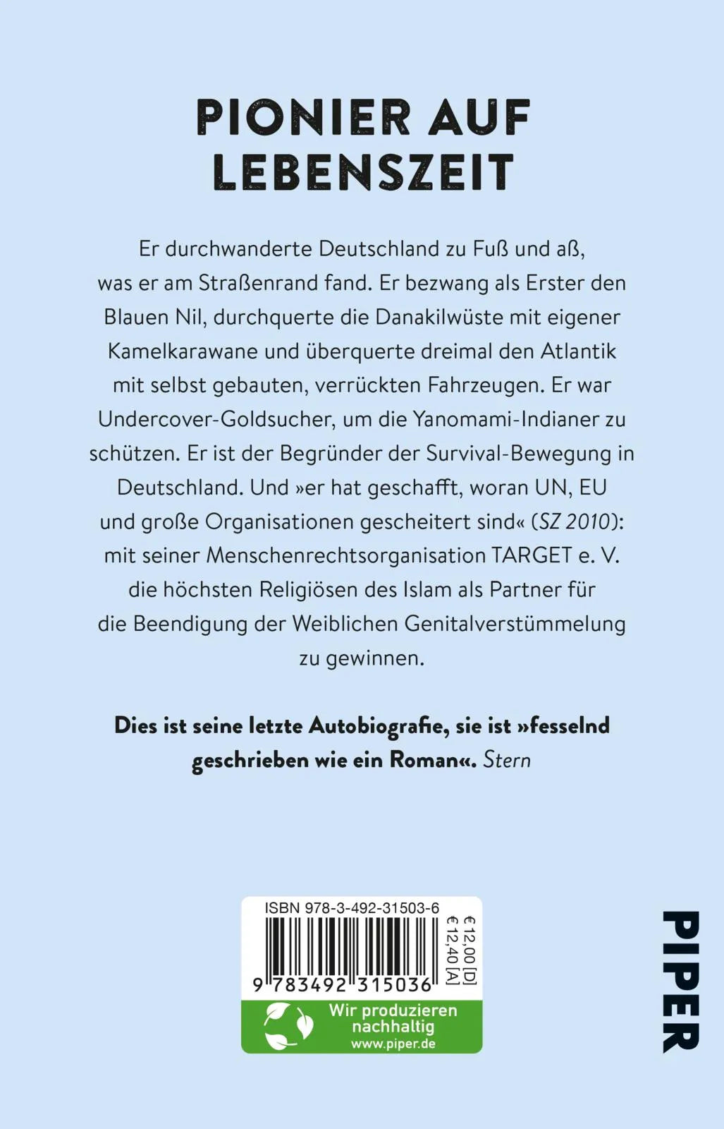 Buchrückseite von 'Dem Mut ist keine Gefahr gewachsen' mit Klappentext - Taschenbuch
