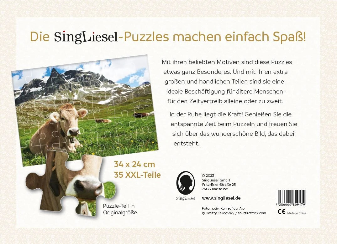 Demenz-Puzzle: Alpen. Das Demenz-Puzzle-Spiel mit 35 Puzzle-Teilen im XXL-Format. – Ansicht