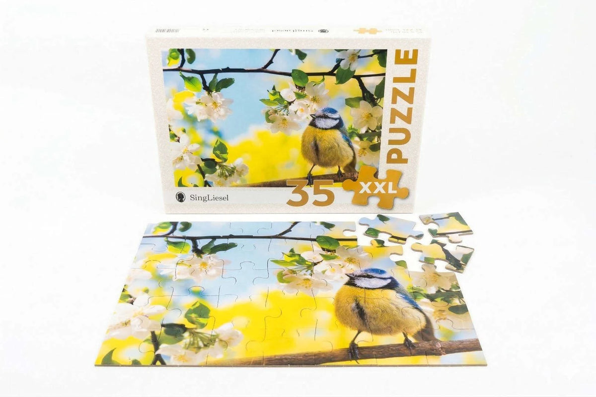 Demenz-Puzzle: Blaumeise im Frühling. Das Demenz-Puzzle-Spiel mit 35 Puzzle-Teilen im XXL-Format. – Ansicht