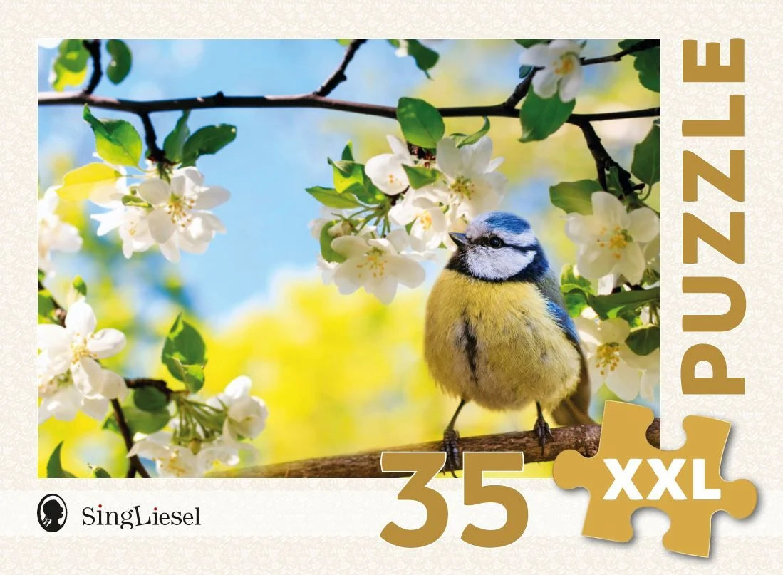 Puzzle: Demenz-Puzzle: Blaumeise im Frühling. Das Demenz-Puzzle-Spiel mit 35 Puzzle-Teilen im XXL-Format.